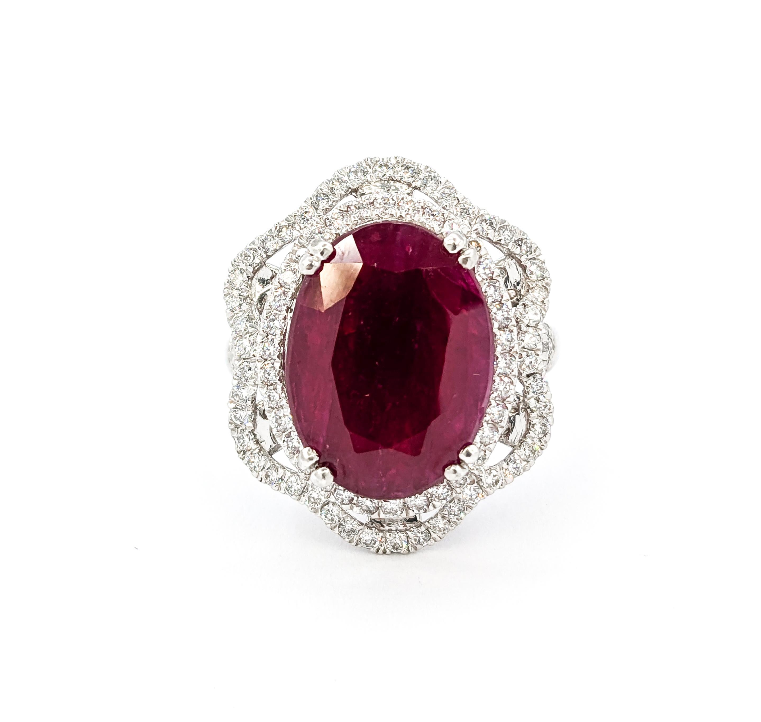 Seltener GIA-zertifizierter 10 Karat natürlicher unerhitzter burmesischer Rubin & Diamantring aus Platin 7