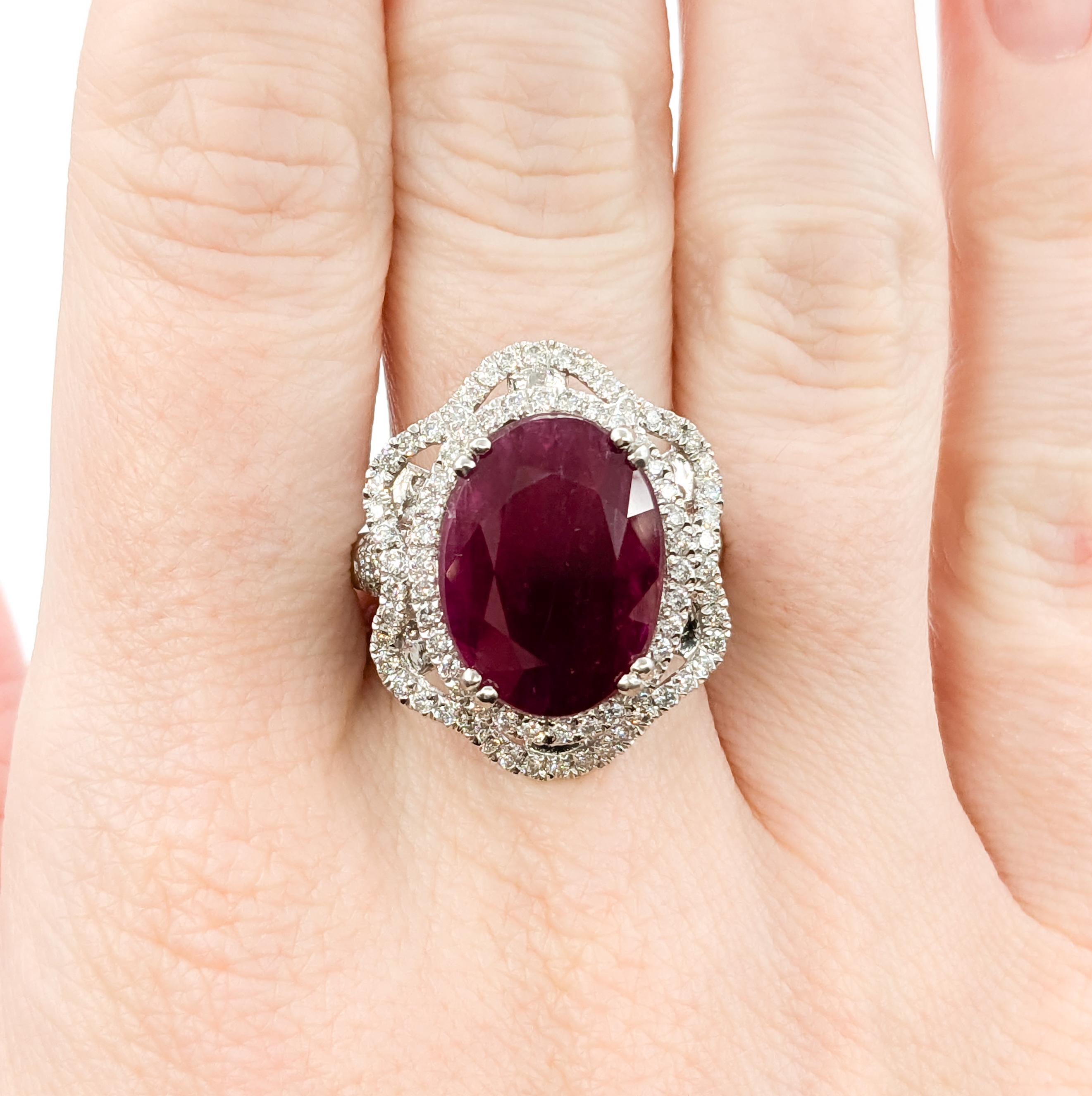 Seltener GIA-zertifizierter 10 Karat natürlicher unerhitzter burmesischer Rubin & Diamantring aus Platin Damen