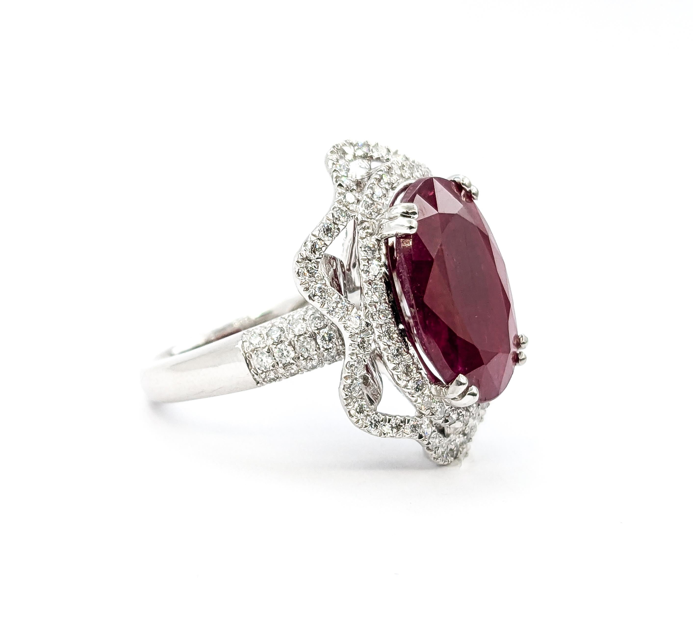 Seltener GIA-zertifizierter 10 Karat natürlicher unerhitzter burmesischer Rubin & Diamantring aus Platin 1