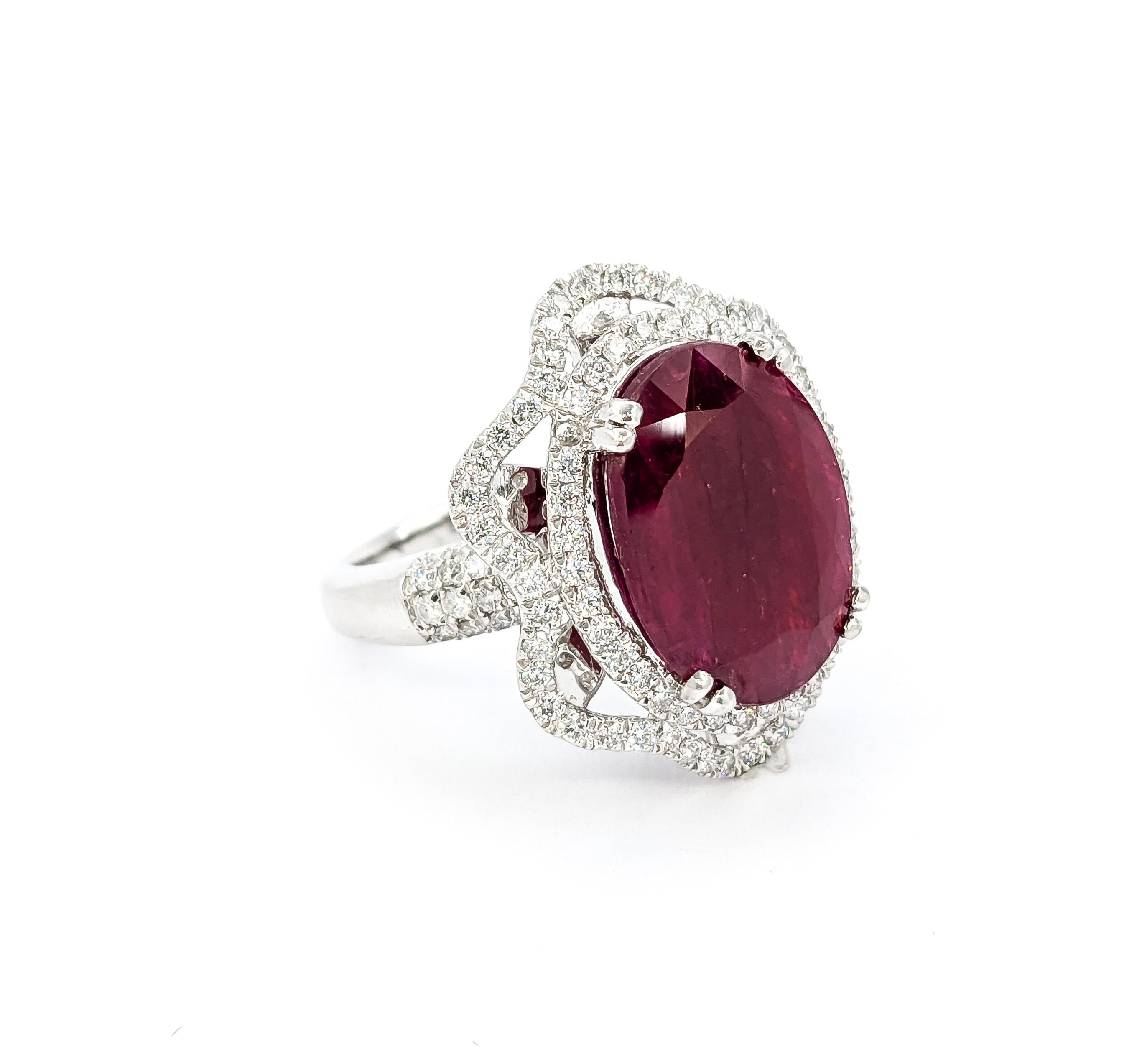 Seltener GIA-zertifizierter 10 Karat natürlicher unerhitzter burmesischer Rubin & Diamantring aus Platin 2