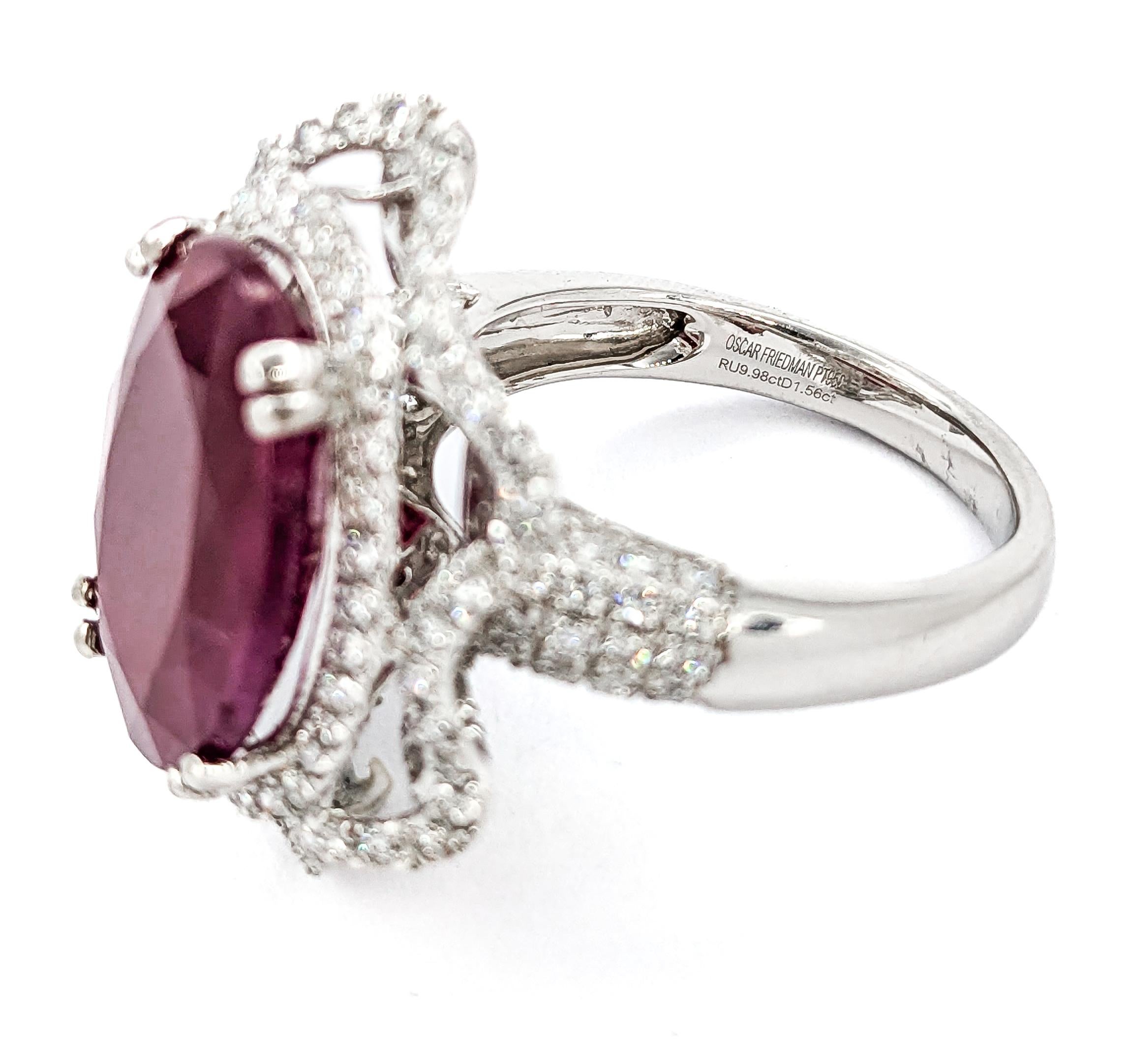 Seltener GIA-zertifizierter 10 Karat natürlicher unerhitzter burmesischer Rubin & Diamantring aus Platin 3