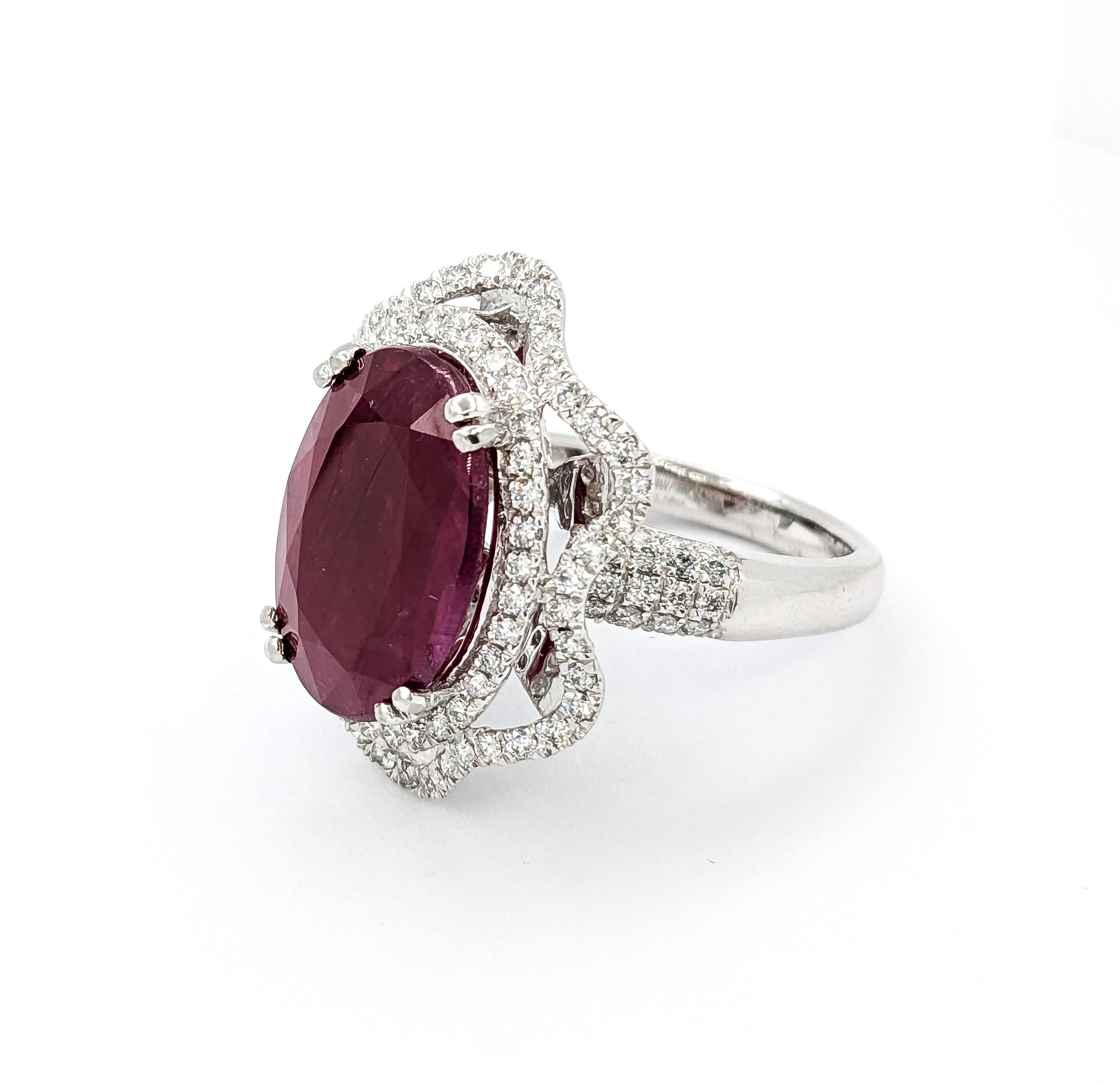 Seltener GIA-zertifizierter 10 Karat natürlicher unerhitzter burmesischer Rubin & Diamantring aus Platin 4