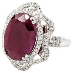 Seltener GIA-zertifizierter 10 Karat natürlicher unerhitzter burmesischer Rubin & Diamantring aus Platin