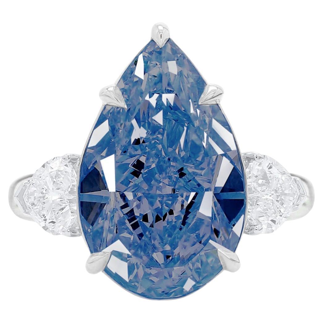 Rare GIA Certified 5 Carat Fancy Blue Pear Shaped Diamonds