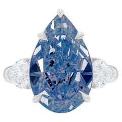 Rare GIA Certified 5 Carat Fancy Intense Blue Pear Shaped Diamonds