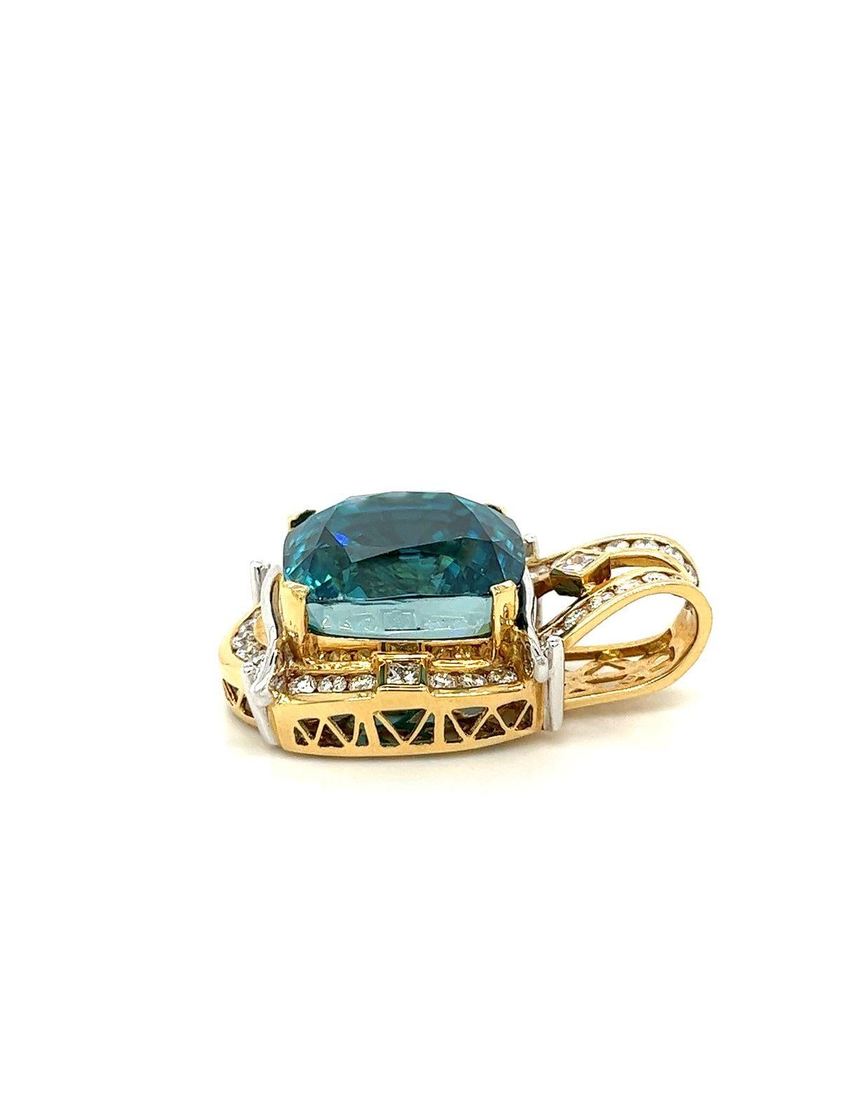 Rare GIA Certified 50 Carat Greenish Blue Zircon Pendant In 18K and Platinum For Sale 1