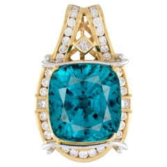 Rare GIA Certified 50 Carat Greenish Blue Zircon Pendant In 18K and Platinum