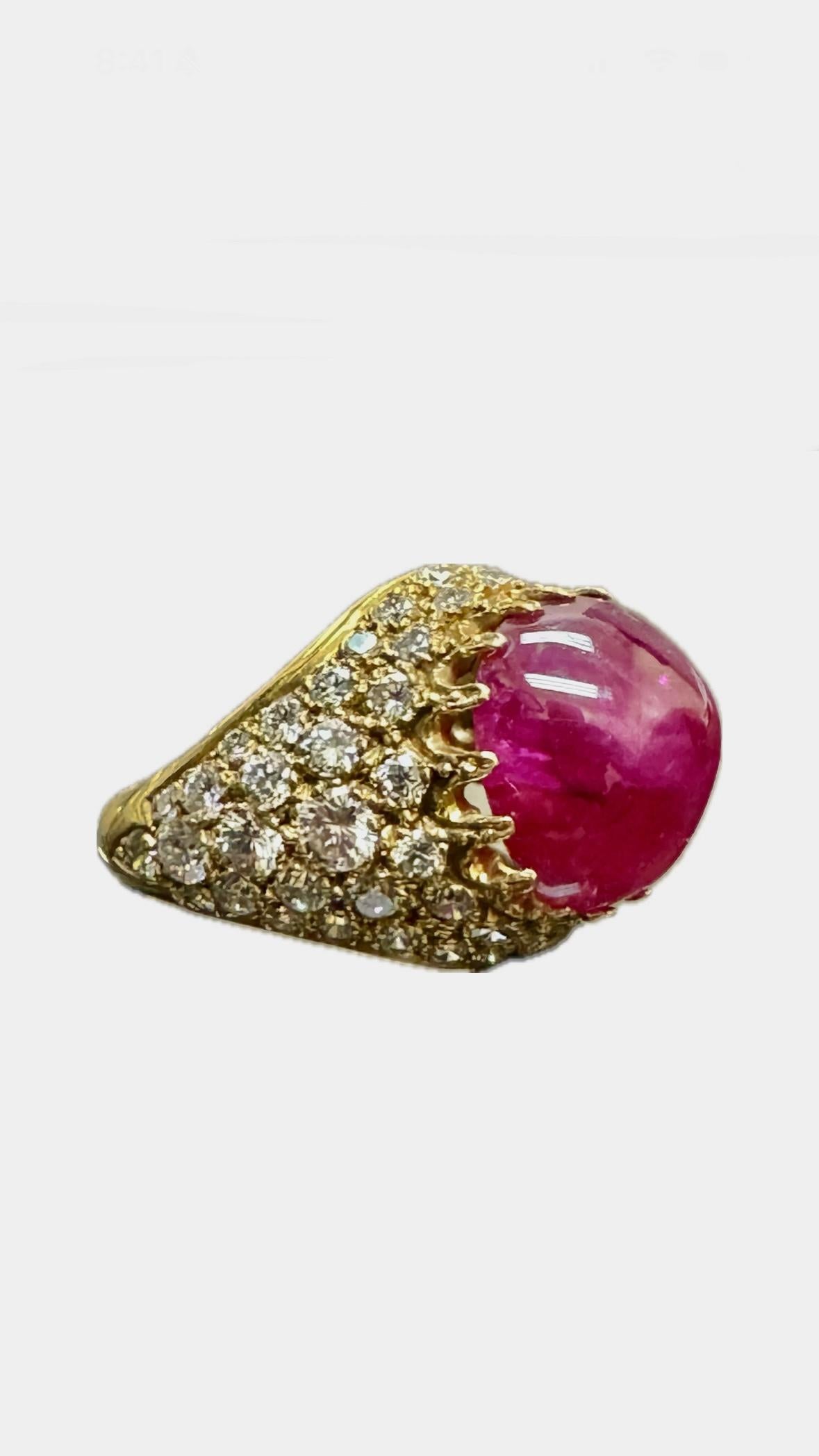 Modern Rare GIA Certified 7.91 No Heat Afghanistan Ruby 18K Pave Diamond Ring For Sale