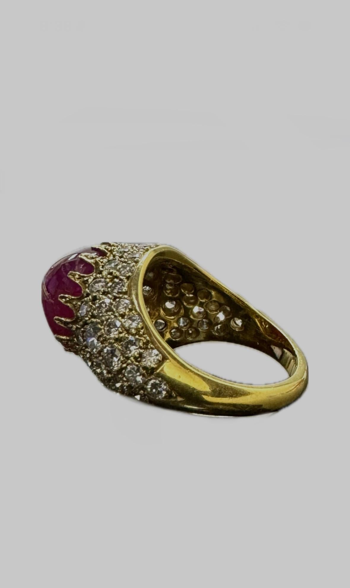 Cabochon Rare GIA Certified 7.91 No Heat Afghanistan Ruby 18K Pave Diamond Ring For Sale