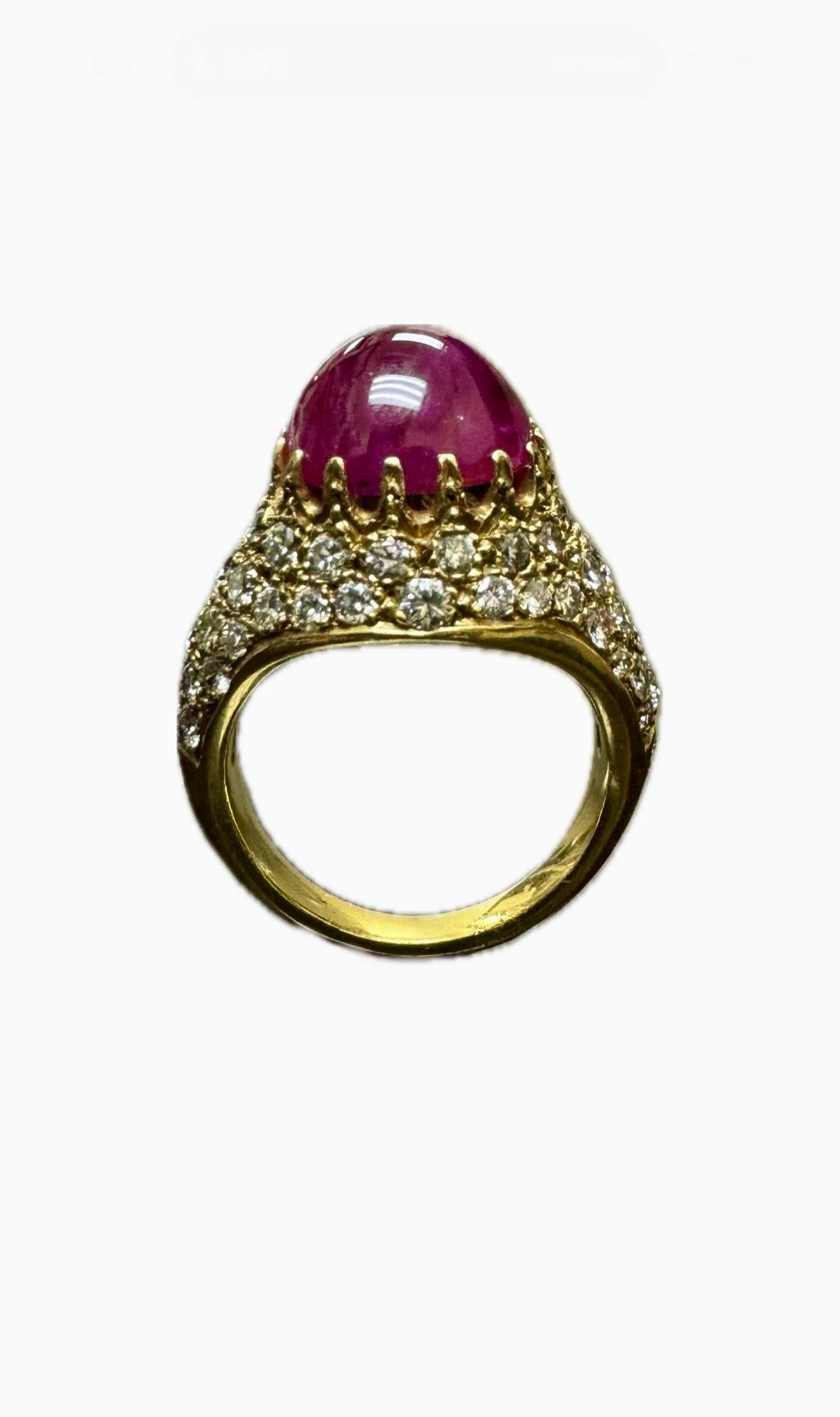 Women's Rare GIA Certified 7.91 No Heat Afghanistan Ruby 18K Pave Diamond Ring For Sale