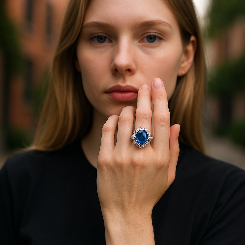 Rare GIA Certified Burma Cabochon Sapphire Diamond Platinum Ring Size 6.5 Ring For Sale 1