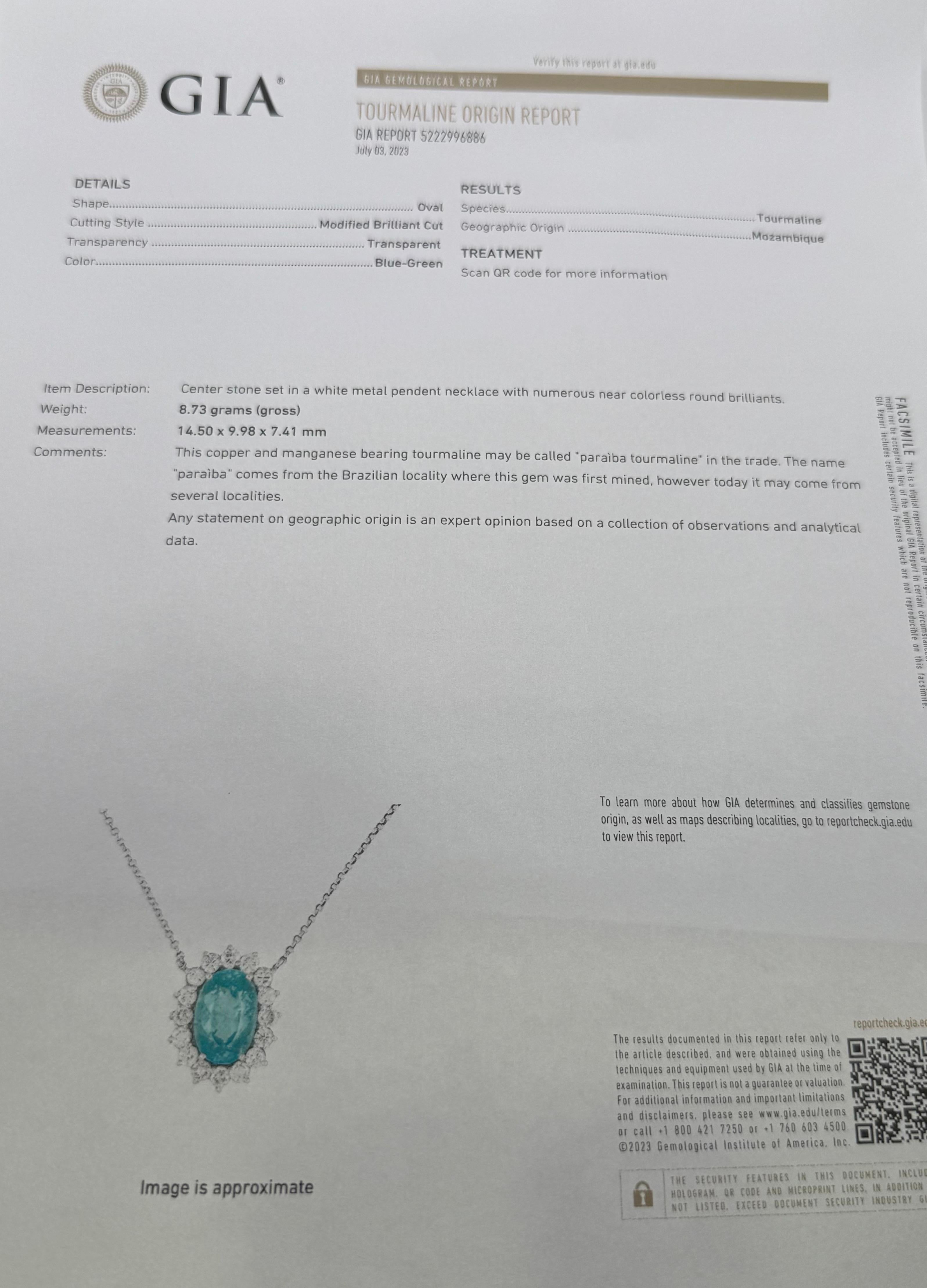 Seltene GIA-zertifizierte Paraiba-Halskette in  18KT Gold für Damen oder Herren im Angebot