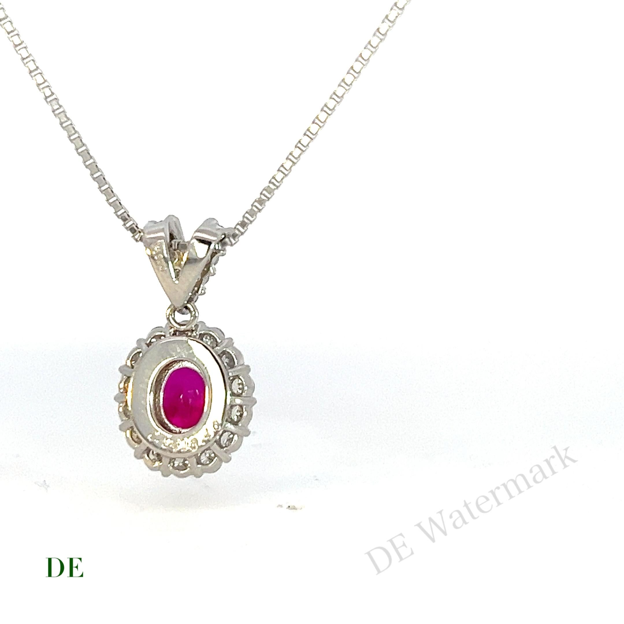 Oval Cut Rare GIA Platinum gold .94 crt Vivid Red Ruby Burmese .4 crt Diamond Necklace For Sale
