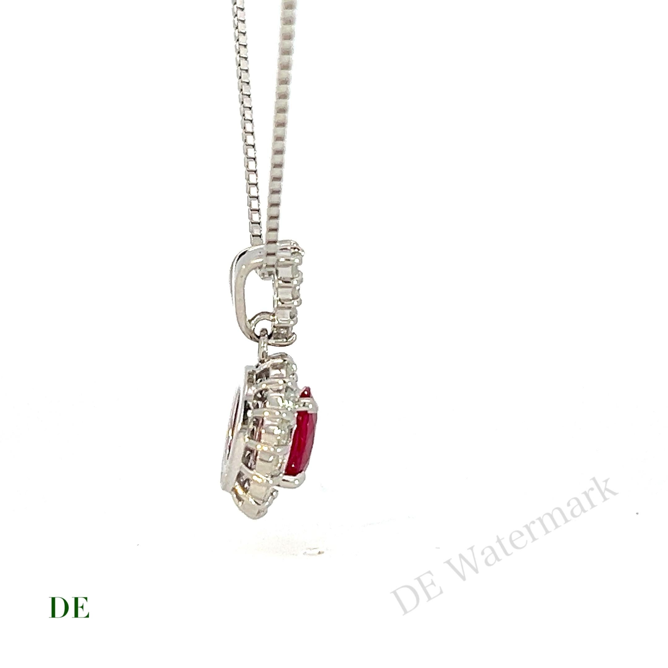 Women's or Men's Rare GIA Platinum gold .94 crt Vivid Red Ruby Burmese .4 crt Diamond Necklace