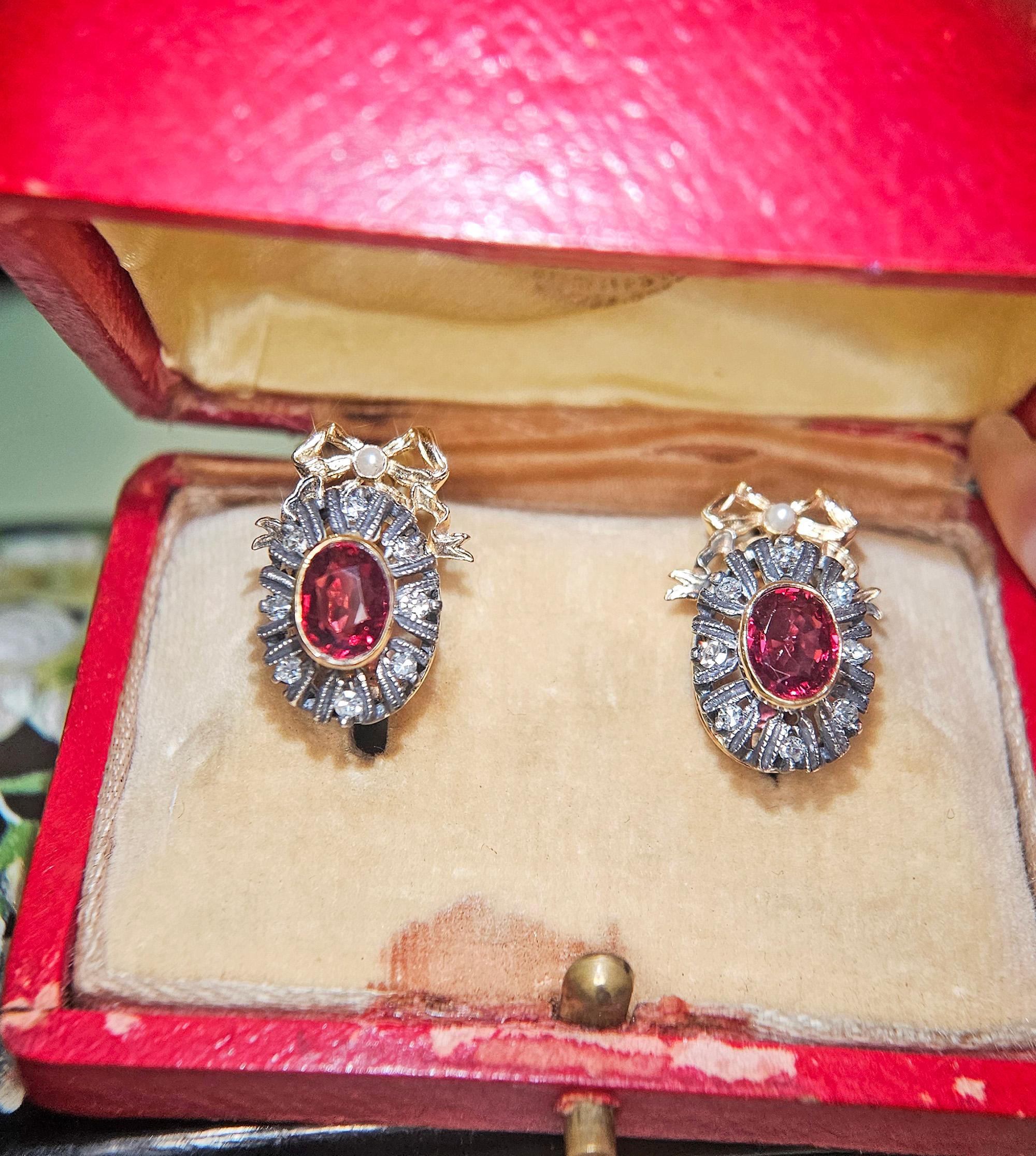 Raros pendientes de gota de oro rosa de 14 quilates con diamante espinela roja GIA IMPERIAL RUSSIAN Faberge en venta 8