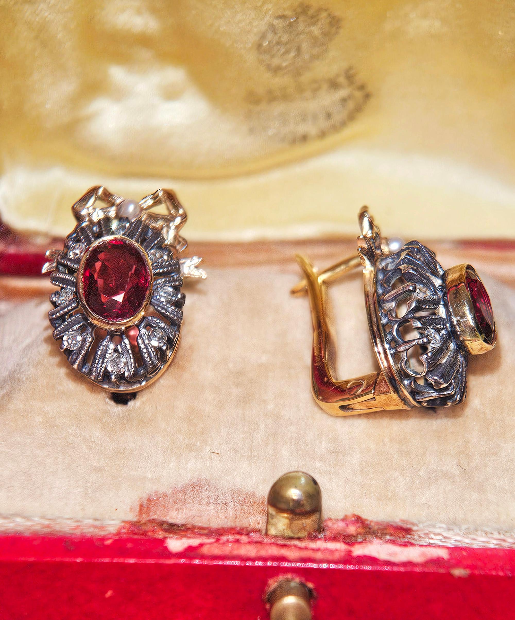 Raros pendientes de gota de oro rosa de 14 quilates con diamante espinela roja GIA IMPERIAL RUSSIAN Faberge en venta 9