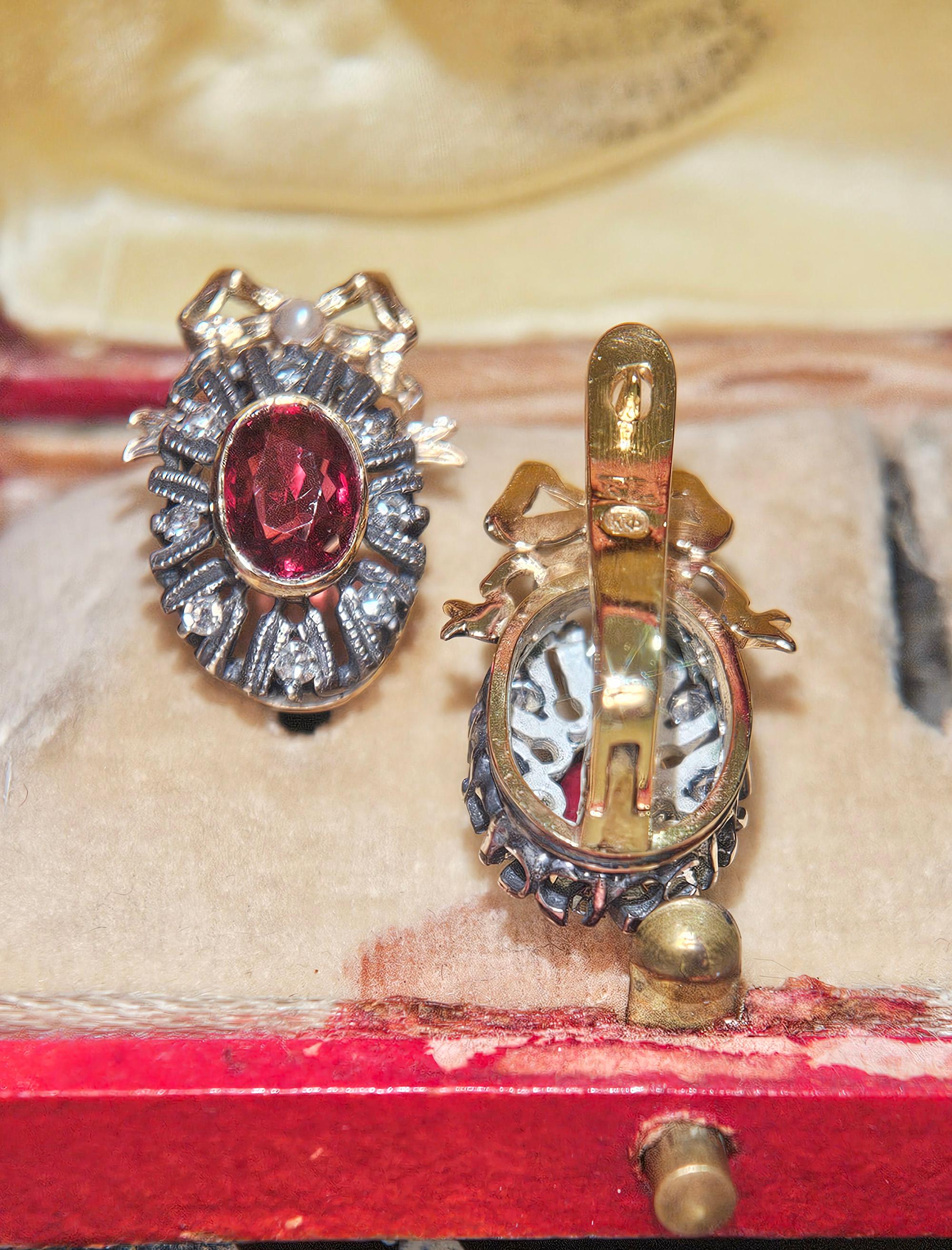 Raros pendientes de gota de oro rosa de 14 quilates con diamante espinela roja GIA IMPERIAL RUSSIAN Faberge en venta 10