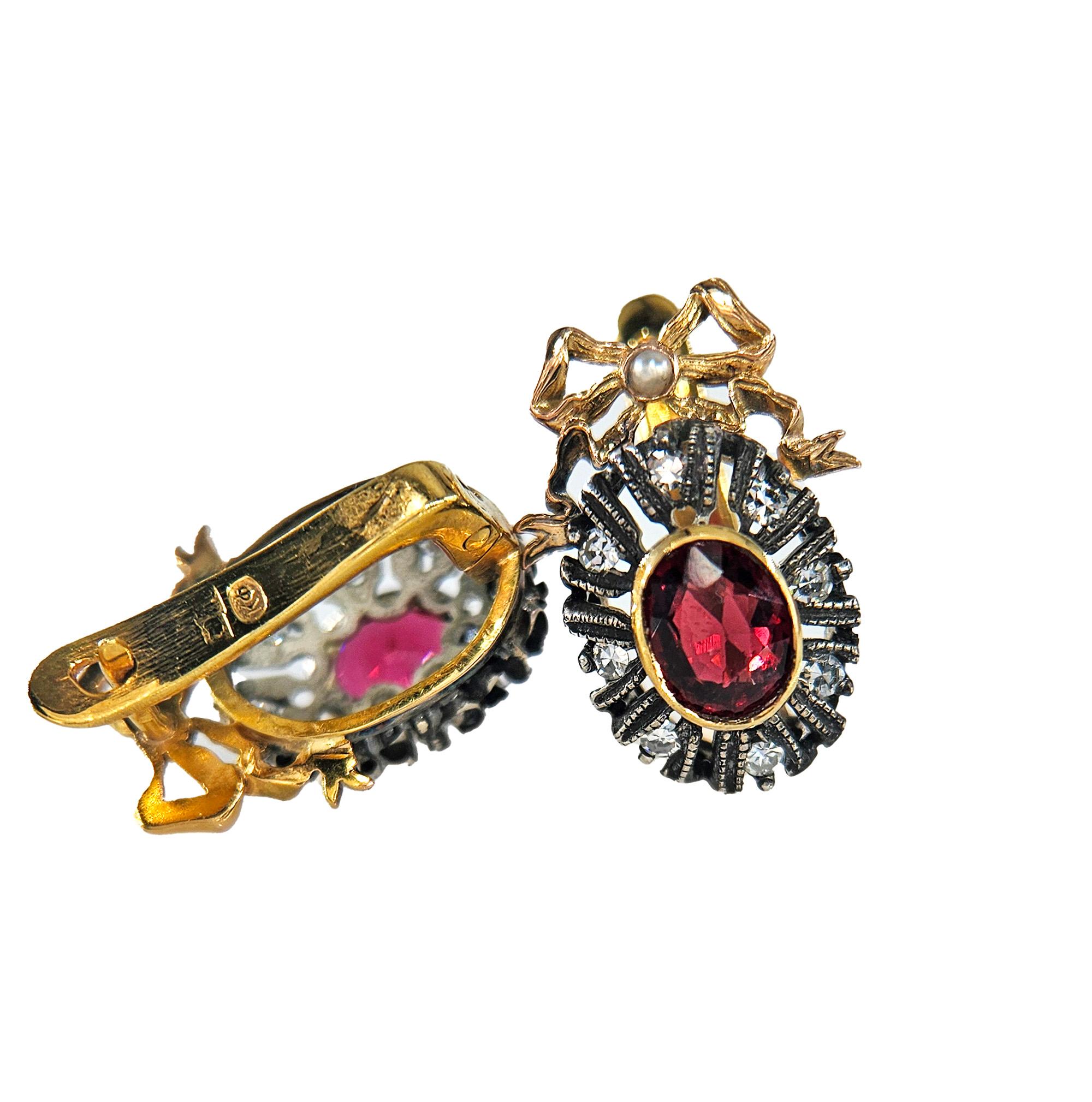 Raros pendientes de gota de oro rosa de 14 quilates con diamante espinela roja GIA IMPERIAL RUSSIAN Faberge en venta 12
