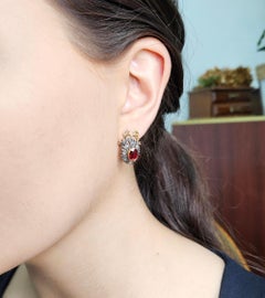 Rare GIA Red Spinel Diamond IMPERIAL RUSSIAN Faberge 14K Rose Gold Drop Earrings