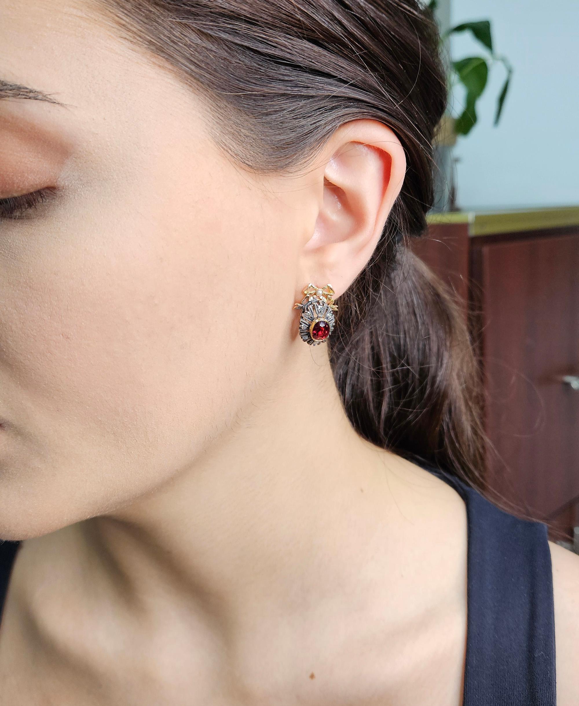 Raros pendientes de gota de oro rosa de 14 quilates con diamante espinela roja GIA IMPERIAL RUSSIAN Faberge Imperio ruso en venta