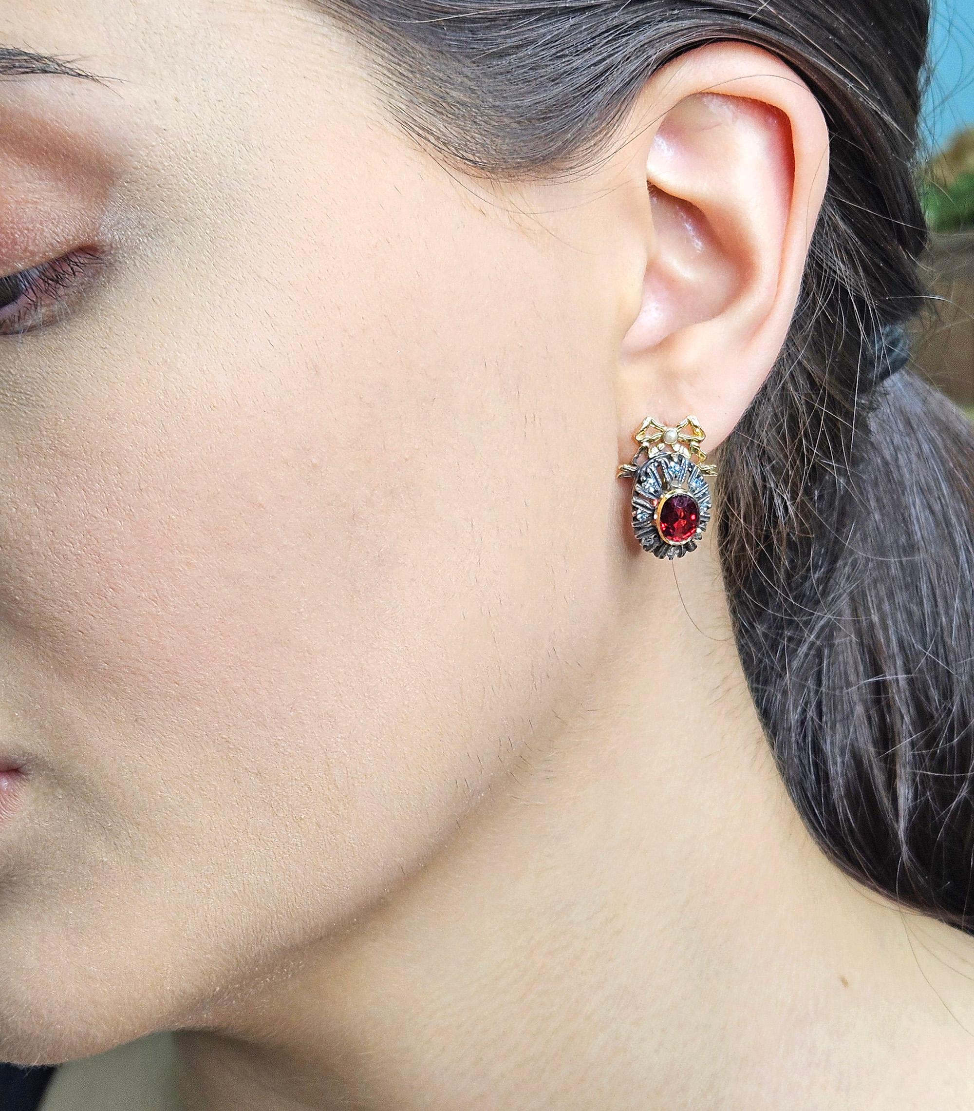 Raros pendientes de gota de oro rosa de 14 quilates con diamante espinela roja GIA IMPERIAL RUSSIAN Faberge en Bueno estado para la venta en New York, NY