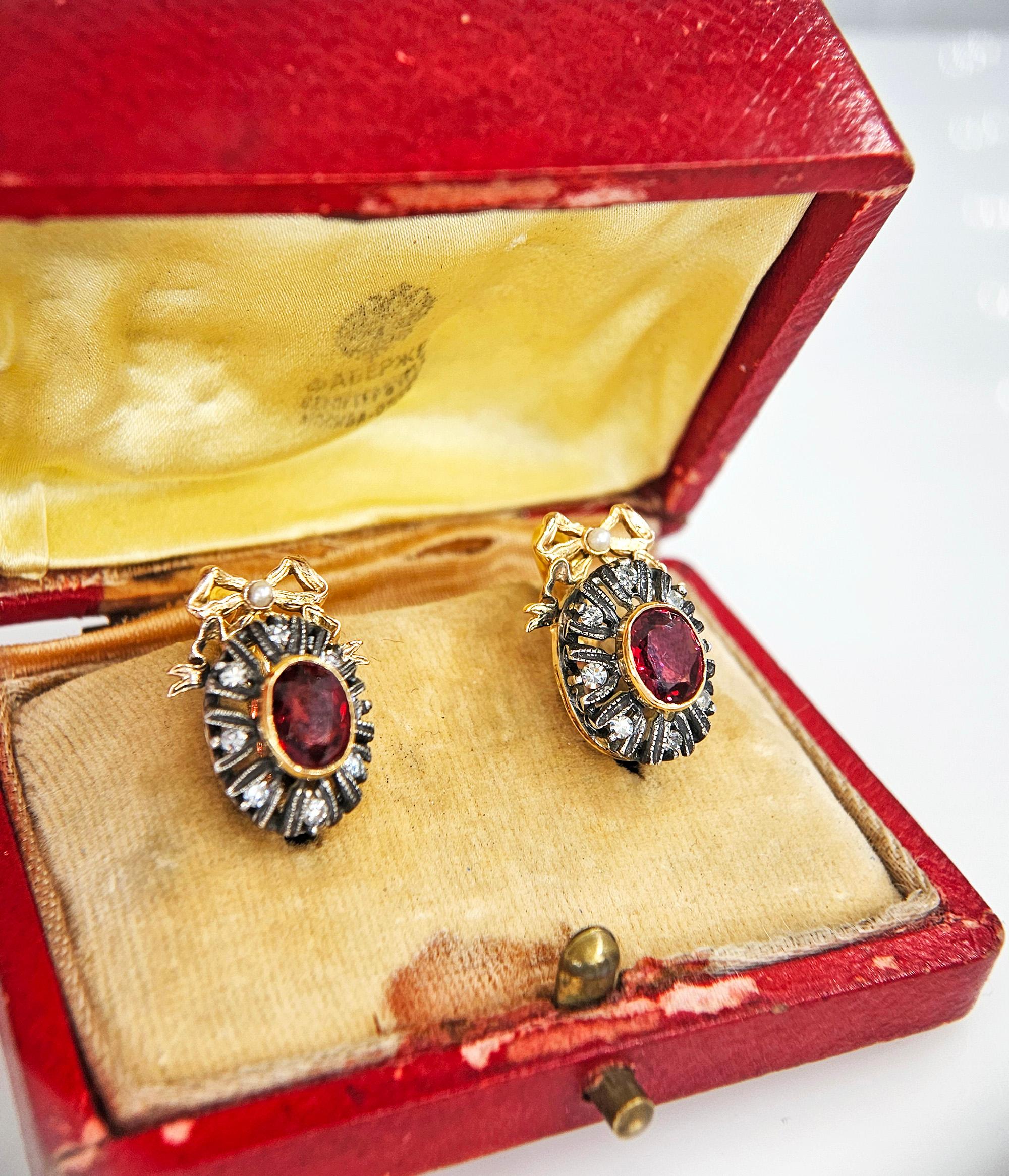 De las mujeres Raros pendientes de gota de oro rosa de 14 quilates con diamante espinela roja GIA IMPERIAL RUSSIAN Faberge en venta