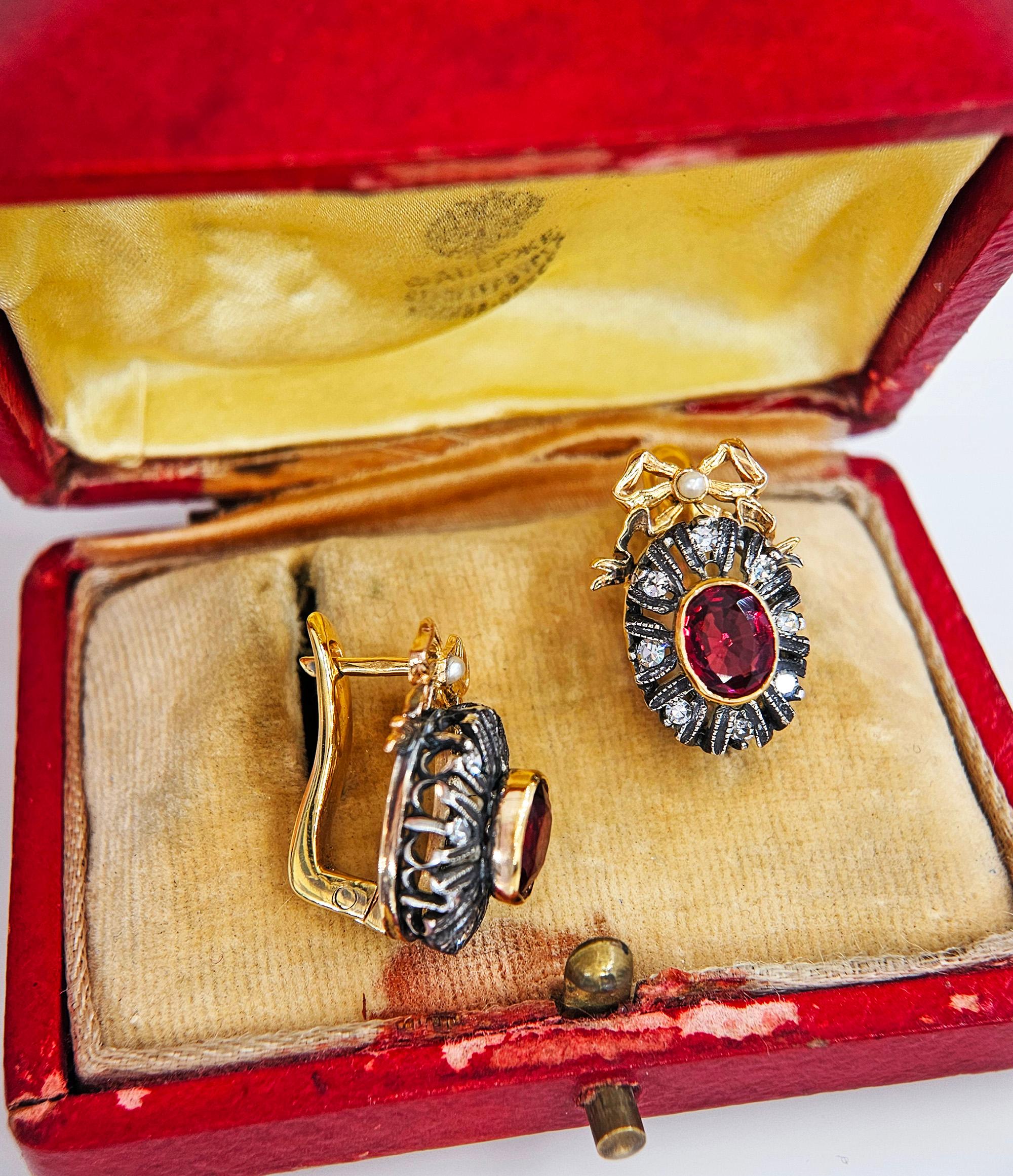 Raros pendientes de gota de oro rosa de 14 quilates con diamante espinela roja GIA IMPERIAL RUSSIAN Faberge en venta 1