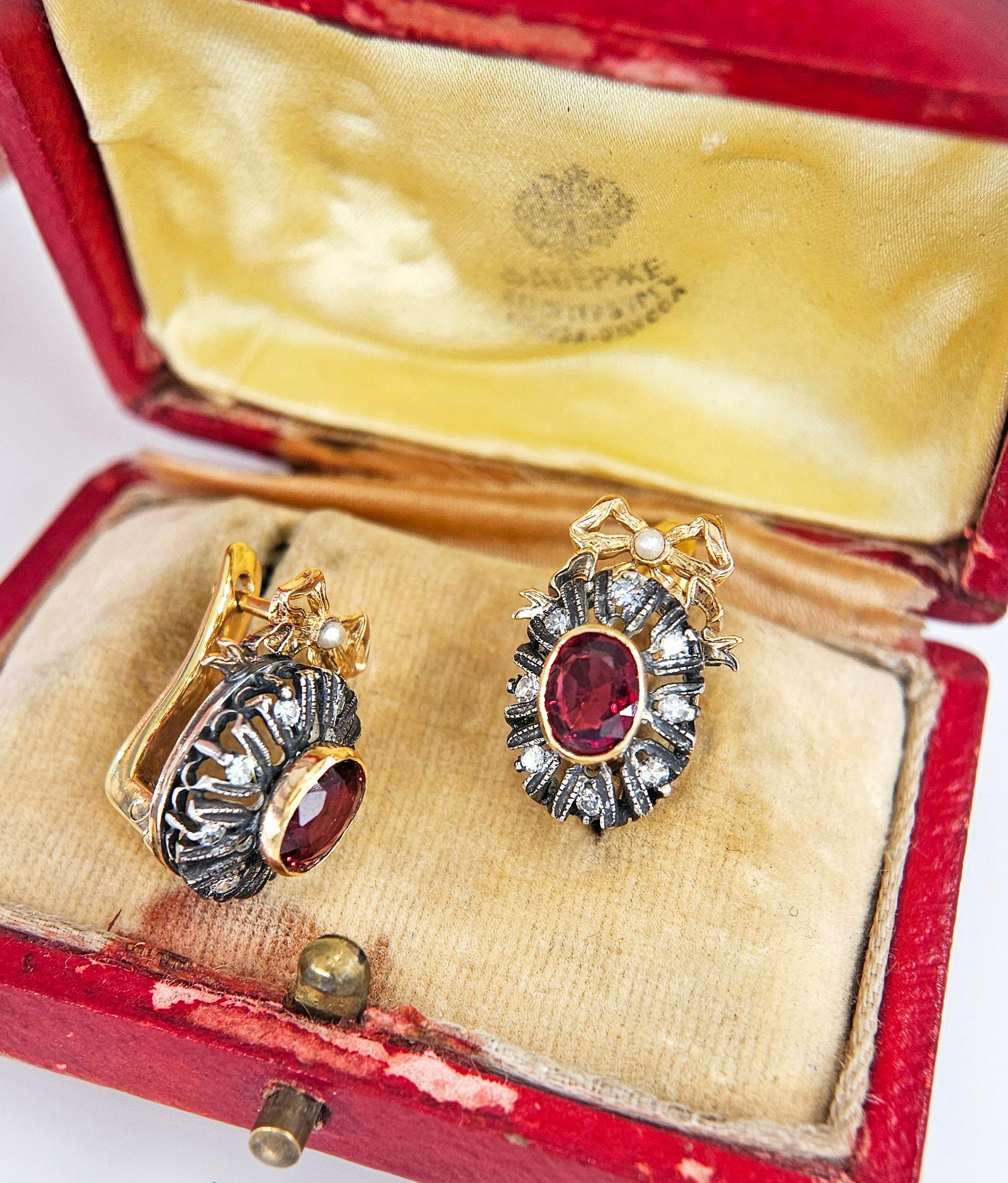 Raros pendientes de gota de oro rosa de 14 quilates con diamante espinela roja GIA IMPERIAL RUSSIAN Faberge en venta 2