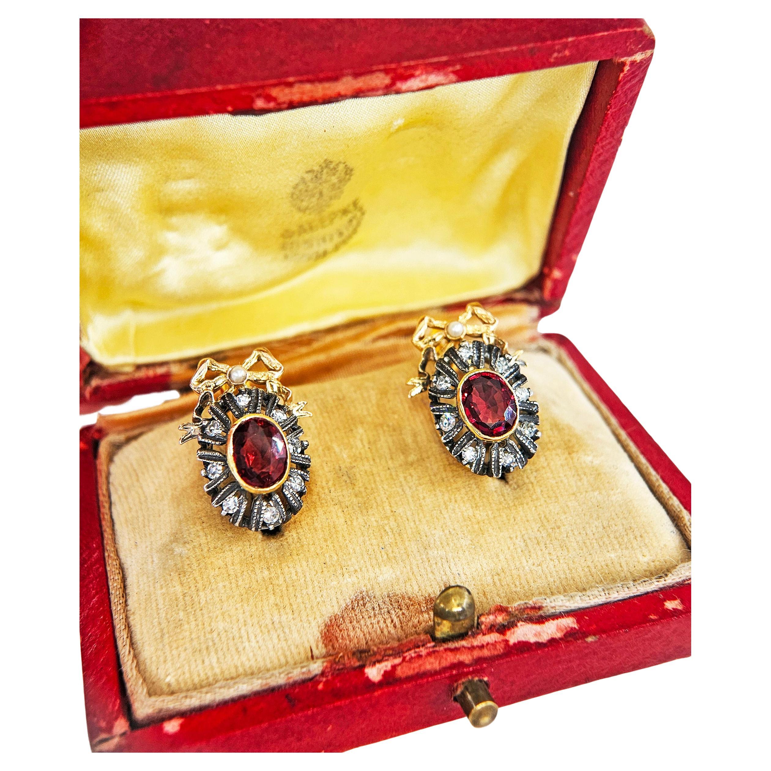 Rare GIA Red Spinel Diamond IMPERIAL RUSSIAN Faberge 14K Rose Gold Drop Earrings