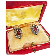 Rare GIA Red Spinel Diamond IMPERIAL RUSSIAN Faberge 14K Rose Gold Drop Earrings