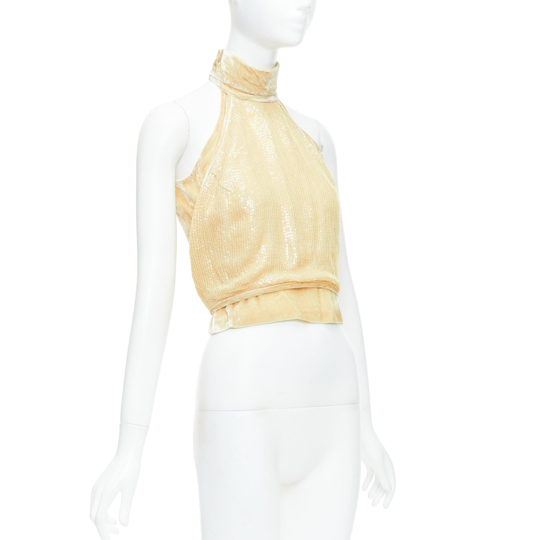 White rare GIANFRANCO FERRE Vintage cream beaded velvet double layered halter top IT42 For Sale