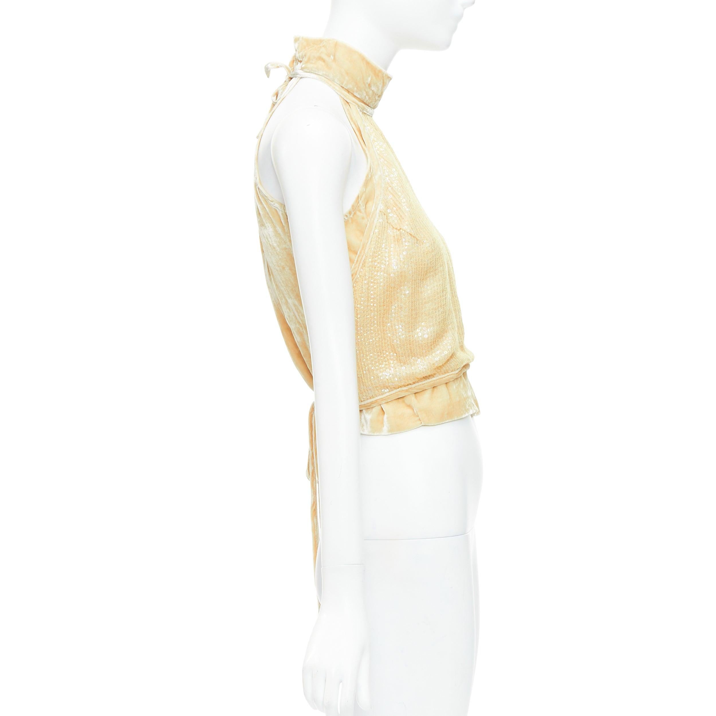 rare GIANFRANCO FERRE Vintage cream beaded velvet double layered halter top IT42 In New Condition For Sale In Hong Kong, NT
