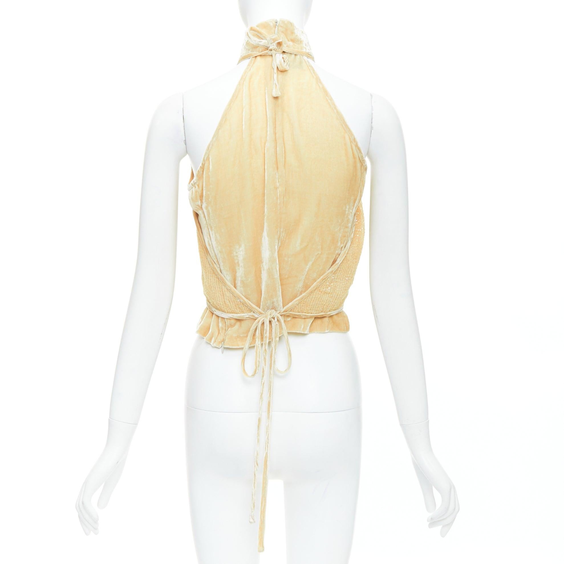 Women's rare GIANFRANCO FERRE Vintage cream beaded velvet double layered halter top IT42 For Sale