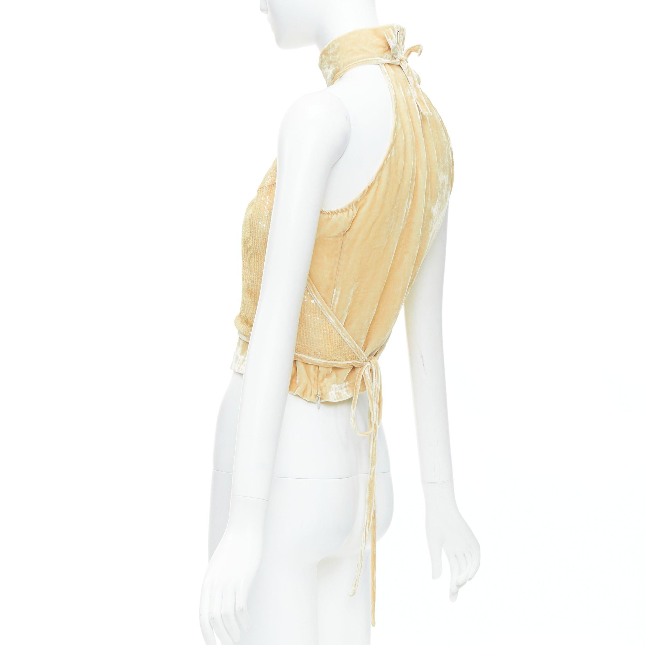 rare GIANFRANCO FERRE Vintage cream beaded velvet double layered halter top IT42 For Sale 1