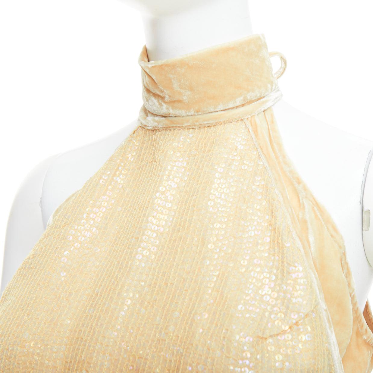 rare GIANFRANCO FERRE Vintage cream beaded velvet double layered halter top IT42 For Sale 2