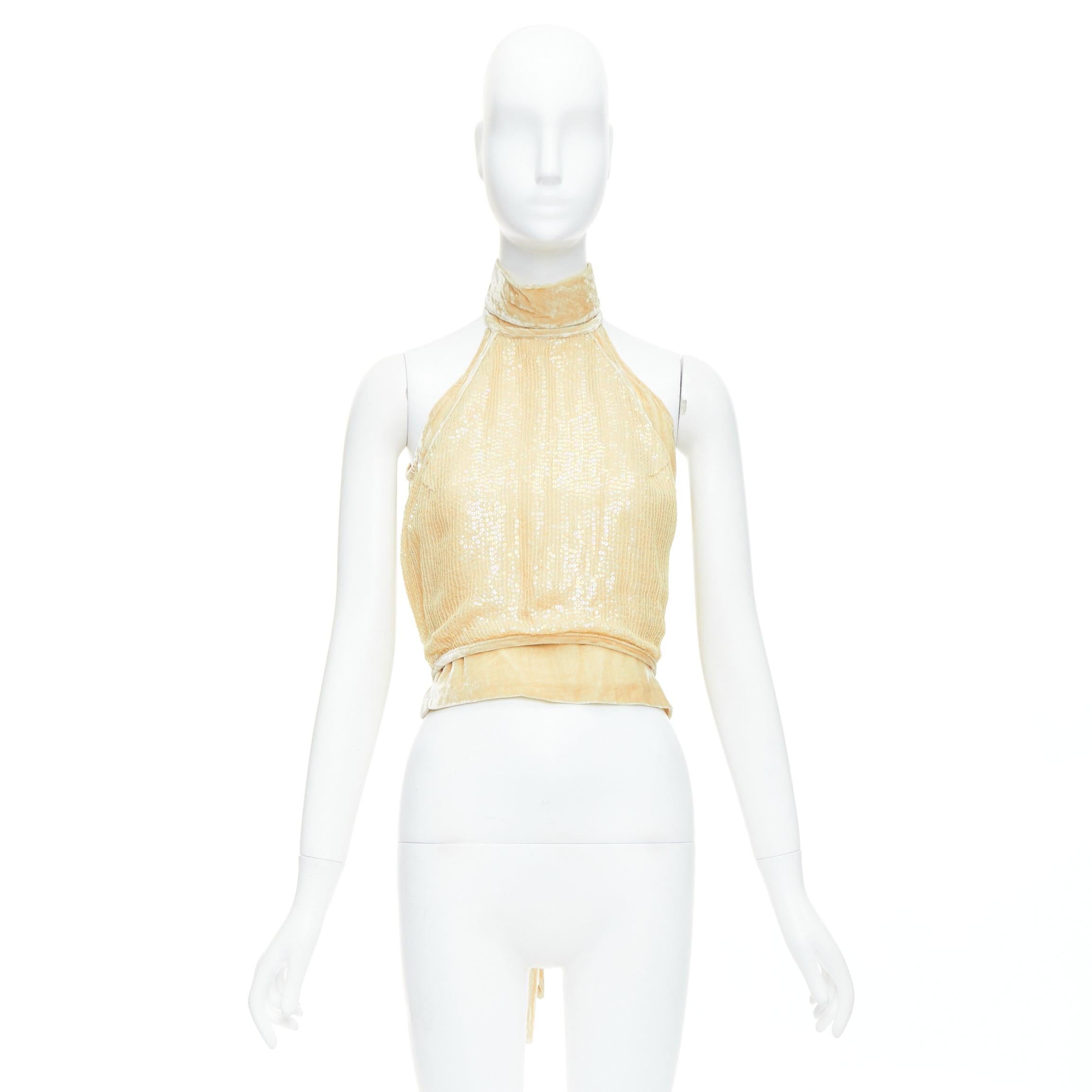 rare GIANFRANCO FERRE Vintage cream beaded velvet double layered halter top IT42 For Sale 4
