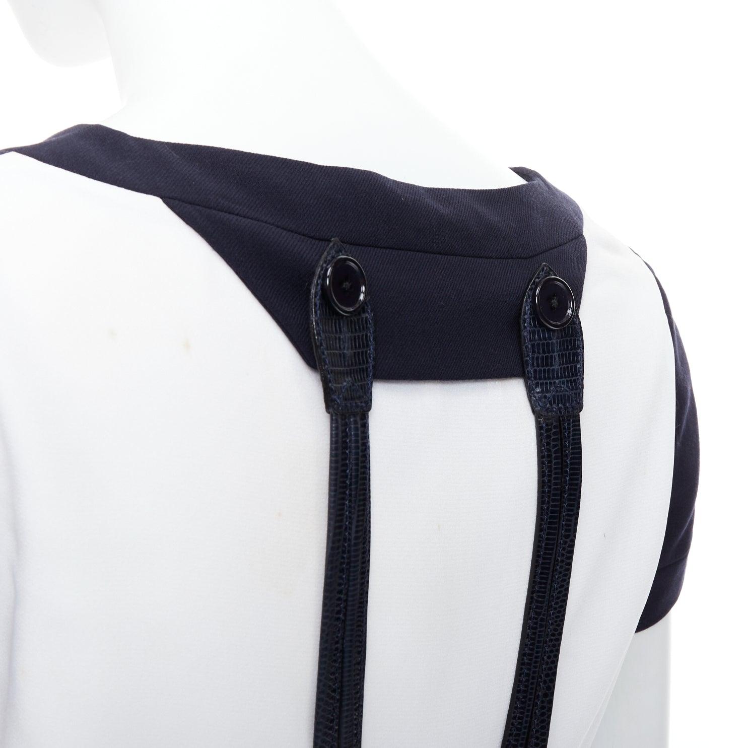 raro GIANFRANCO FERRE Abito vintage con bretelle bianche e blu IT40 S in vendita 2