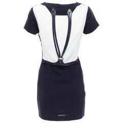 raro GIANFRANCO FERRE Vestido de tirantes blanco marino Vintage IT40 S