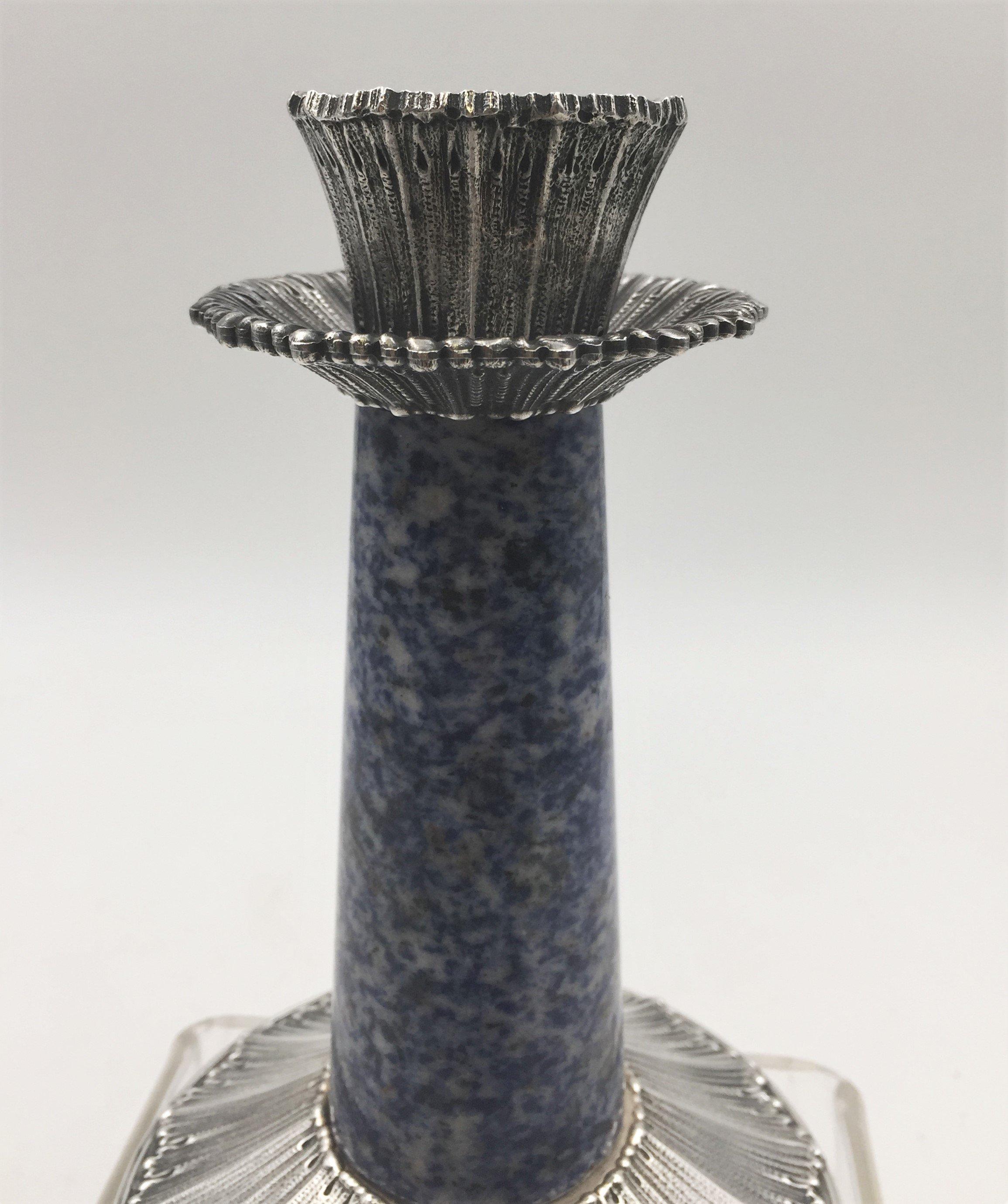 Italian Rare Gianmaria Buccellati Lapis Lazuli and Sterling Silver Candlestick