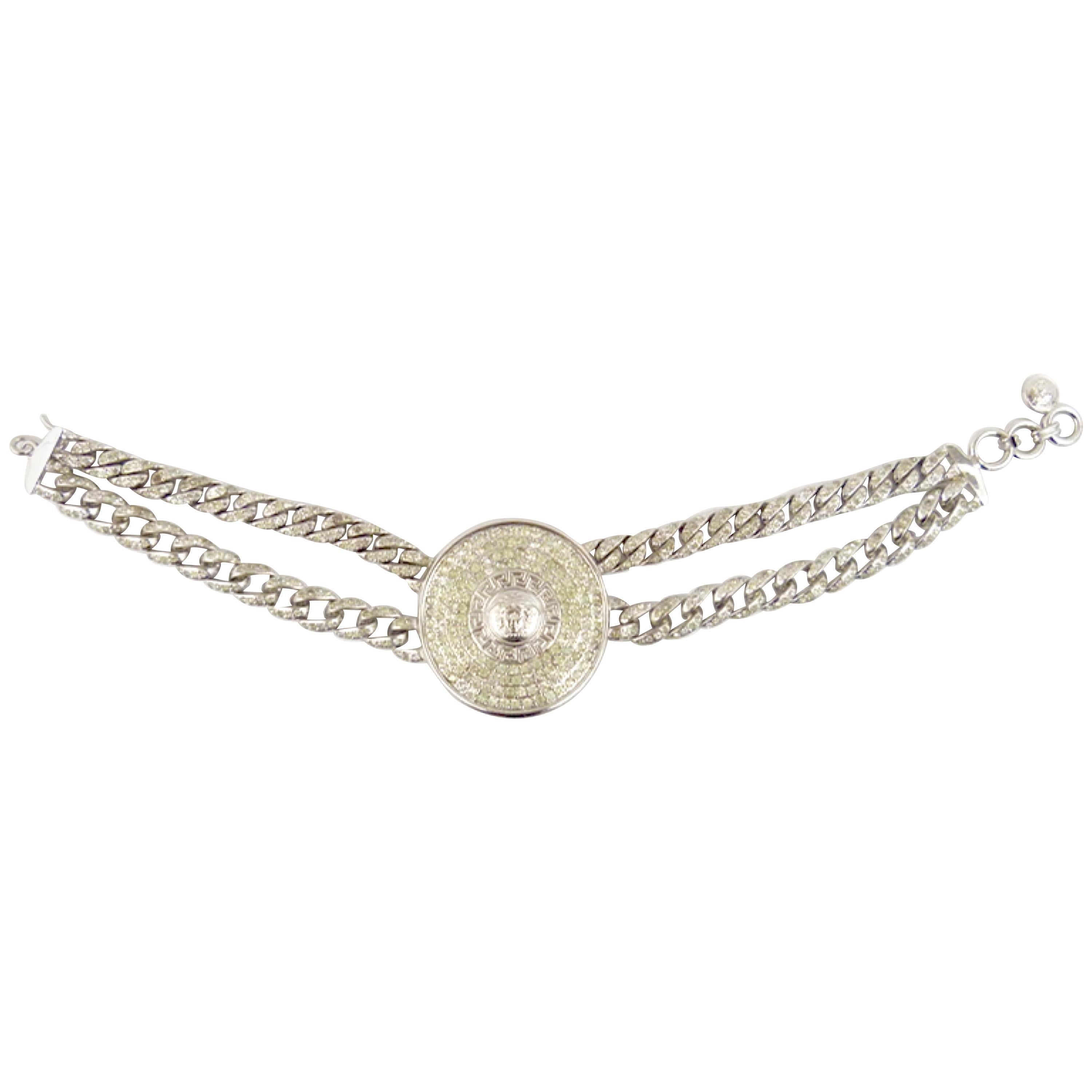Rare Gianni Versace 1990s Silver Medusa Head Choker Necklace  For Sale