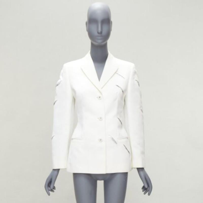 raro GIANNI VERSACE 1999 Vintage white Medusa slash sequins blazer IT40 S in vendita 6