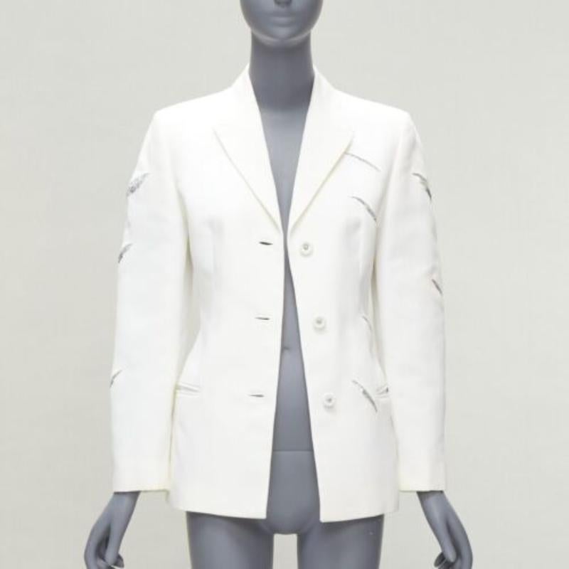 Grigio raro GIANNI VERSACE 1999 Vintage white Medusa slash sequins blazer IT40 S in vendita