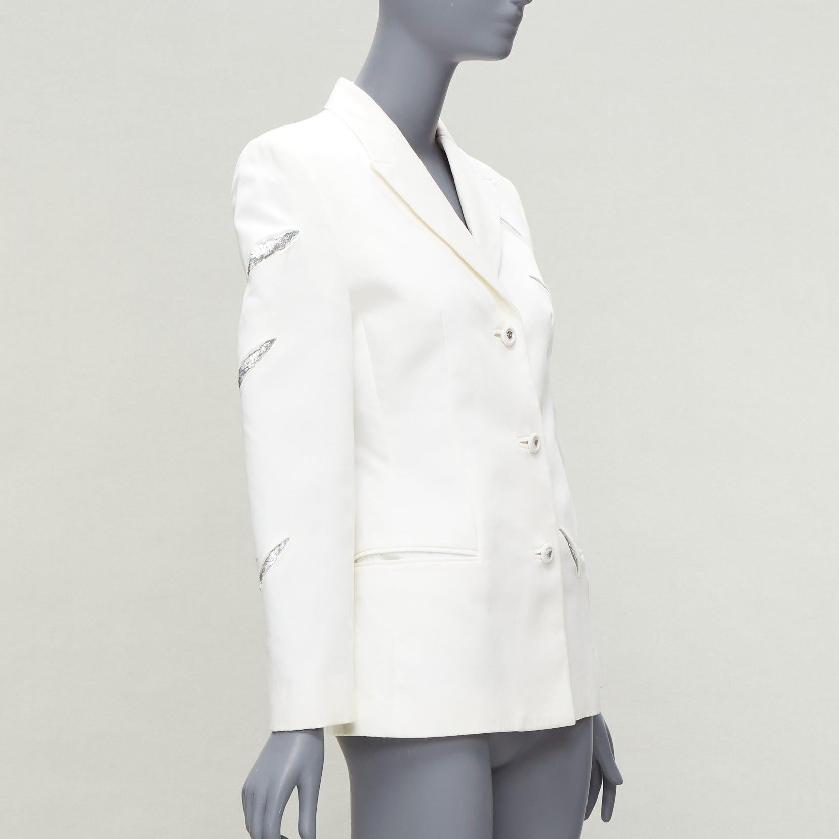rare GIANNI VERSACE 1999 Vintage white Medusa slash sequins blazer IT40 S In Good Condition For Sale In Hong Kong, NT