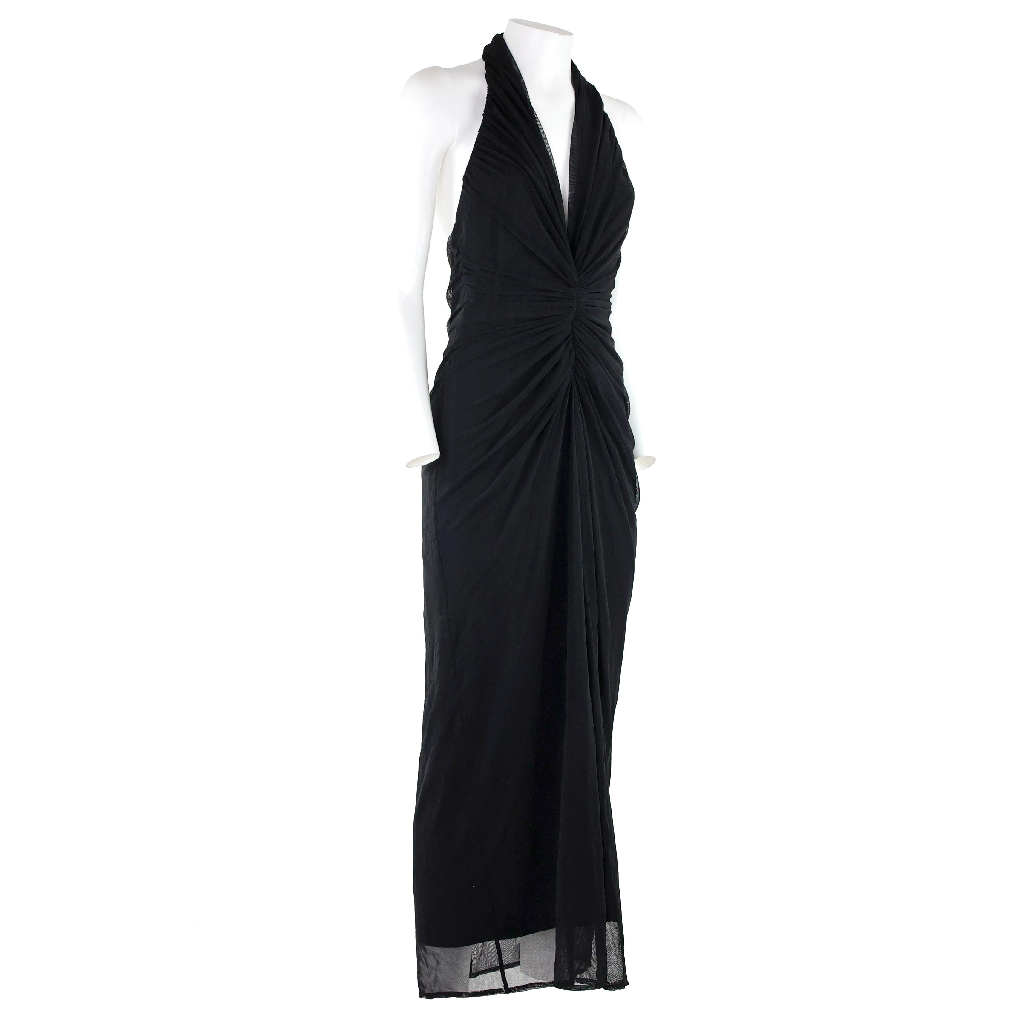 Rare Gianni Versace 90s Halter Neck Draped Black Dress In Excellent Condition For Sale In Bressanone, Trentino-Alto Adige