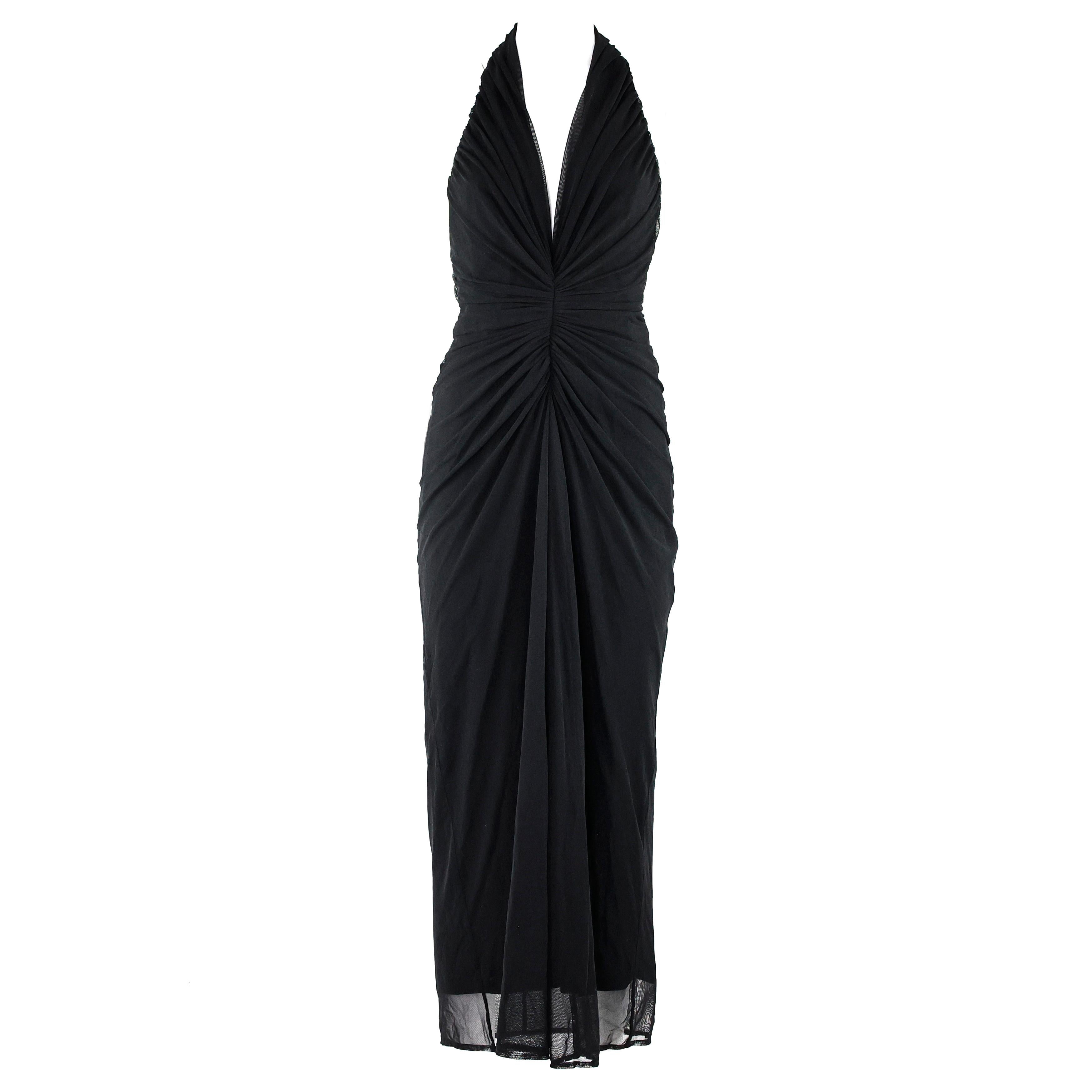 Rare Gianni Versace 90s Halter Neck Draped Black Dress For Sale 1