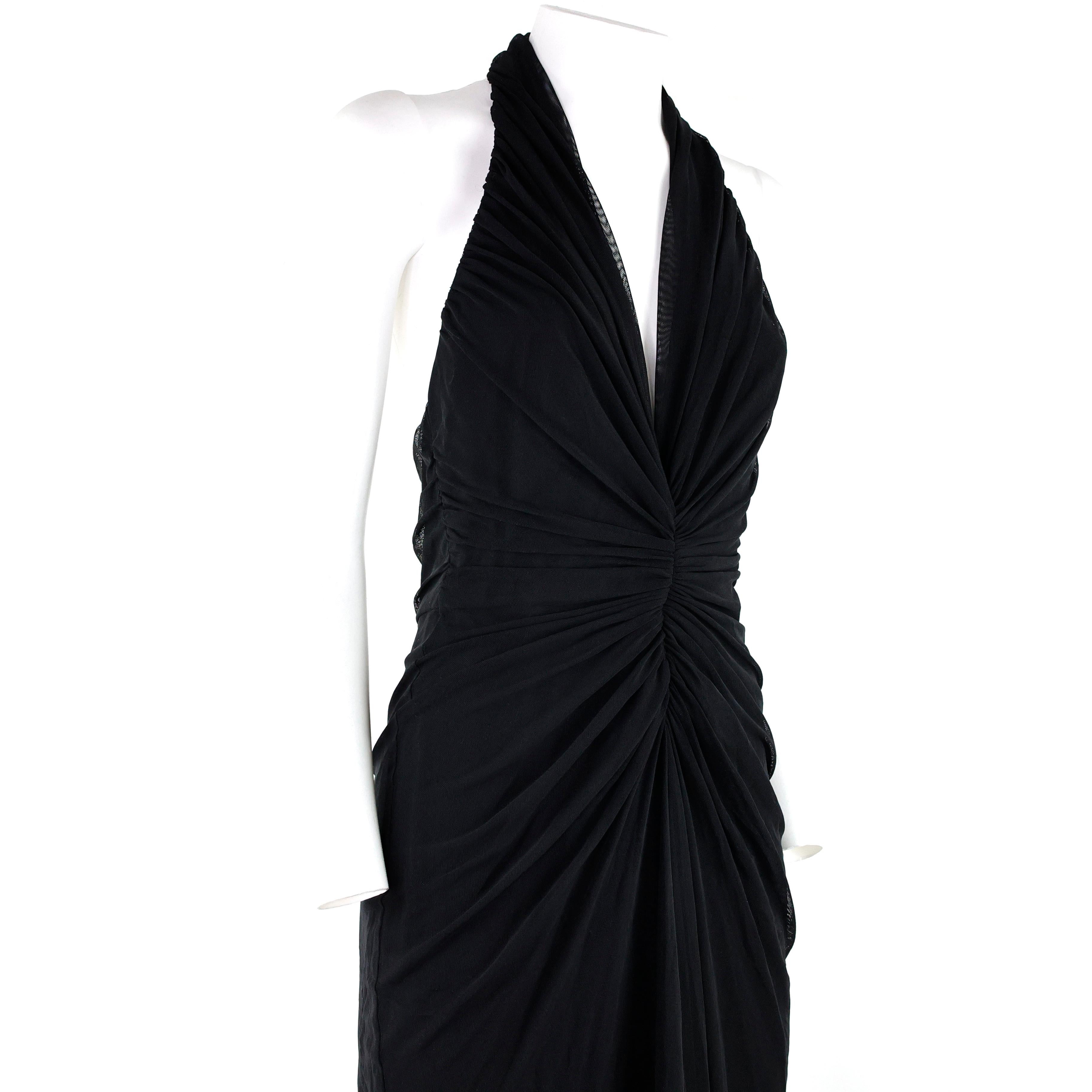 Rare Gianni Versace 90s Halter Neck Draped Black Dress For Sale 2