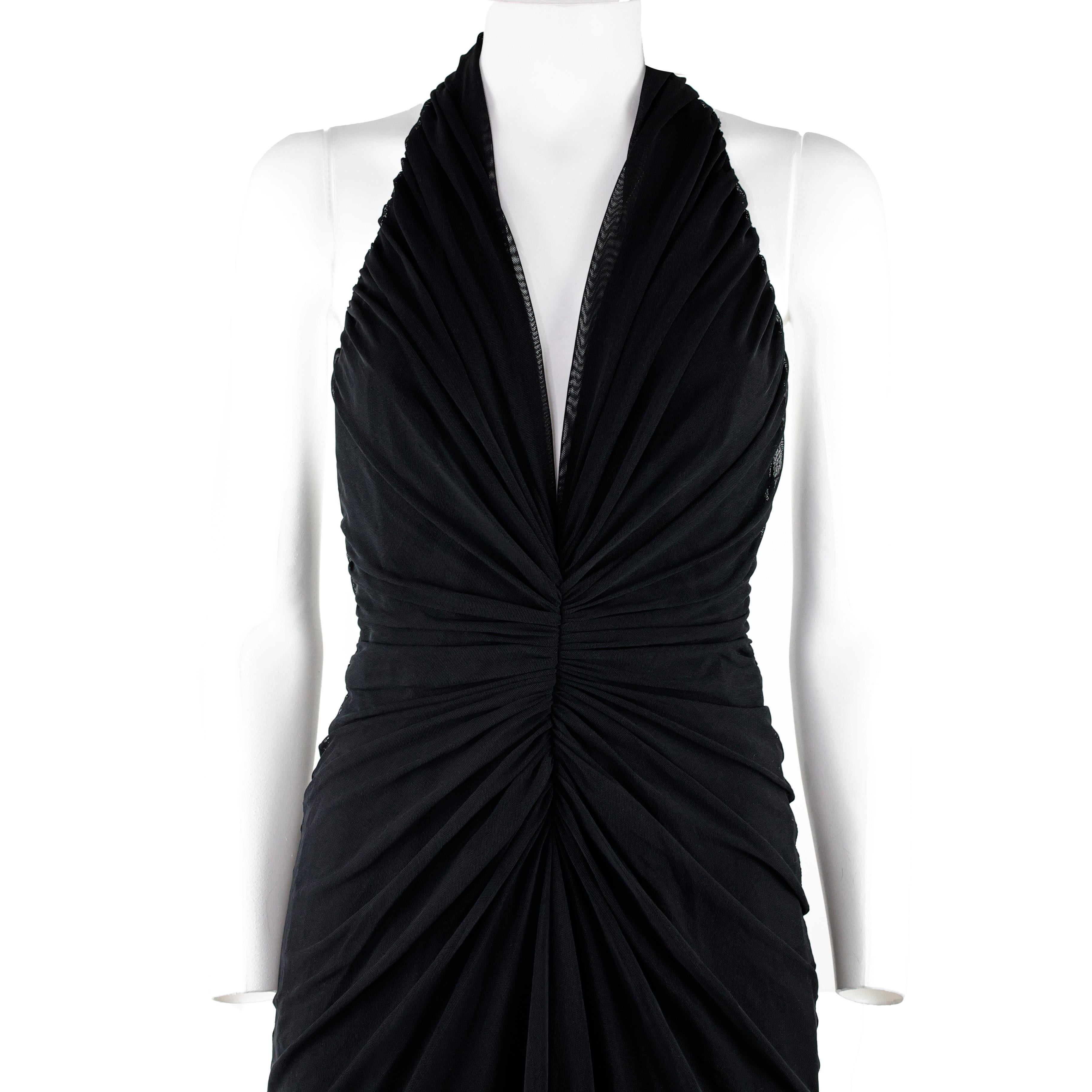Rare Gianni Versace 90s Halter Neck Draped Black Dress For Sale 3
