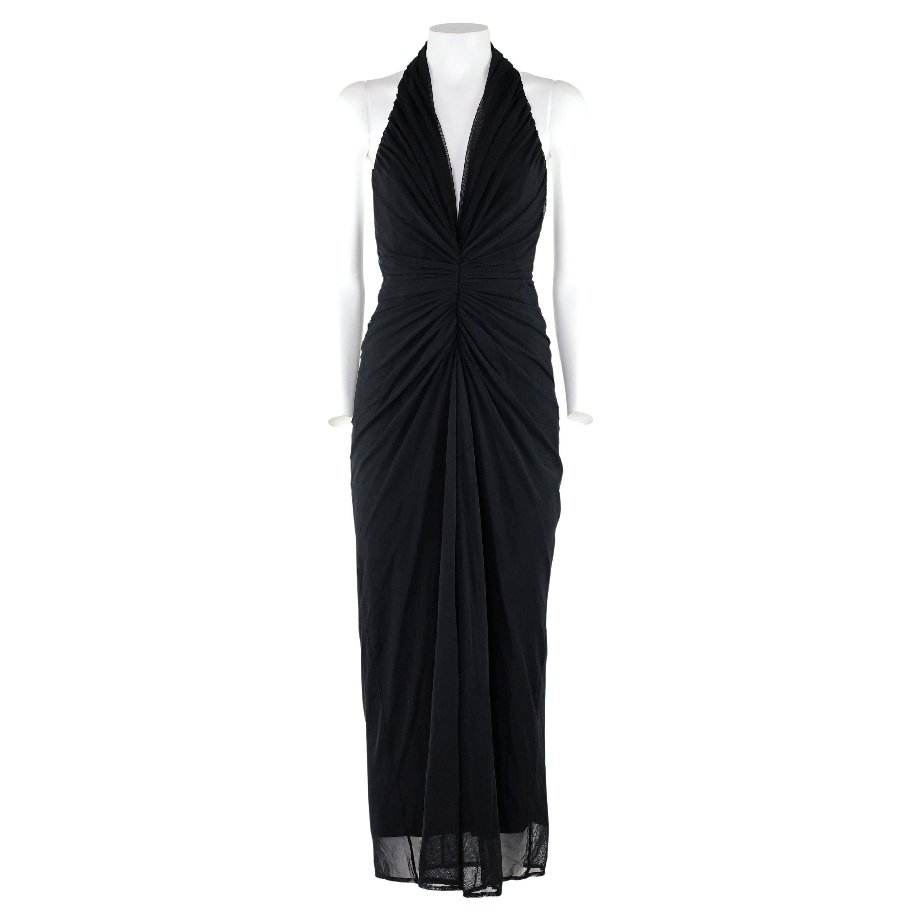 Rare Gianni Versace 90s Halter Neck Draped Black Dress For Sale