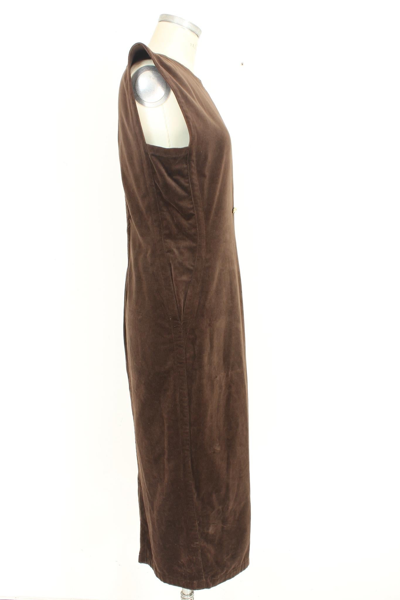 Black Rare Gianni Versace Brown Silk Velvet Evening Long Dress 1970s