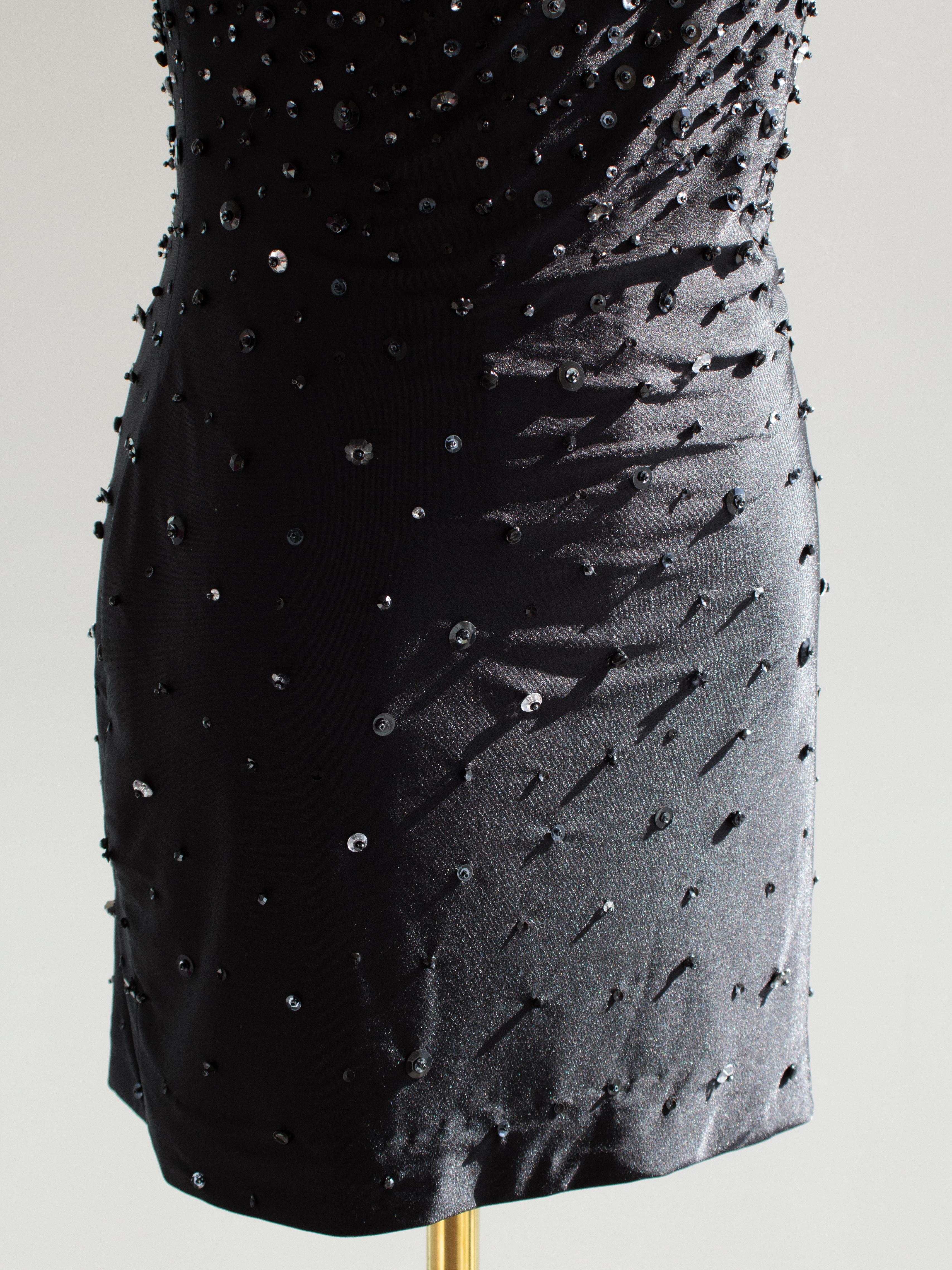 Rare Gianni Versace Couture S/S 1996 Black Embellished Mini Micro Dress For Sale 7